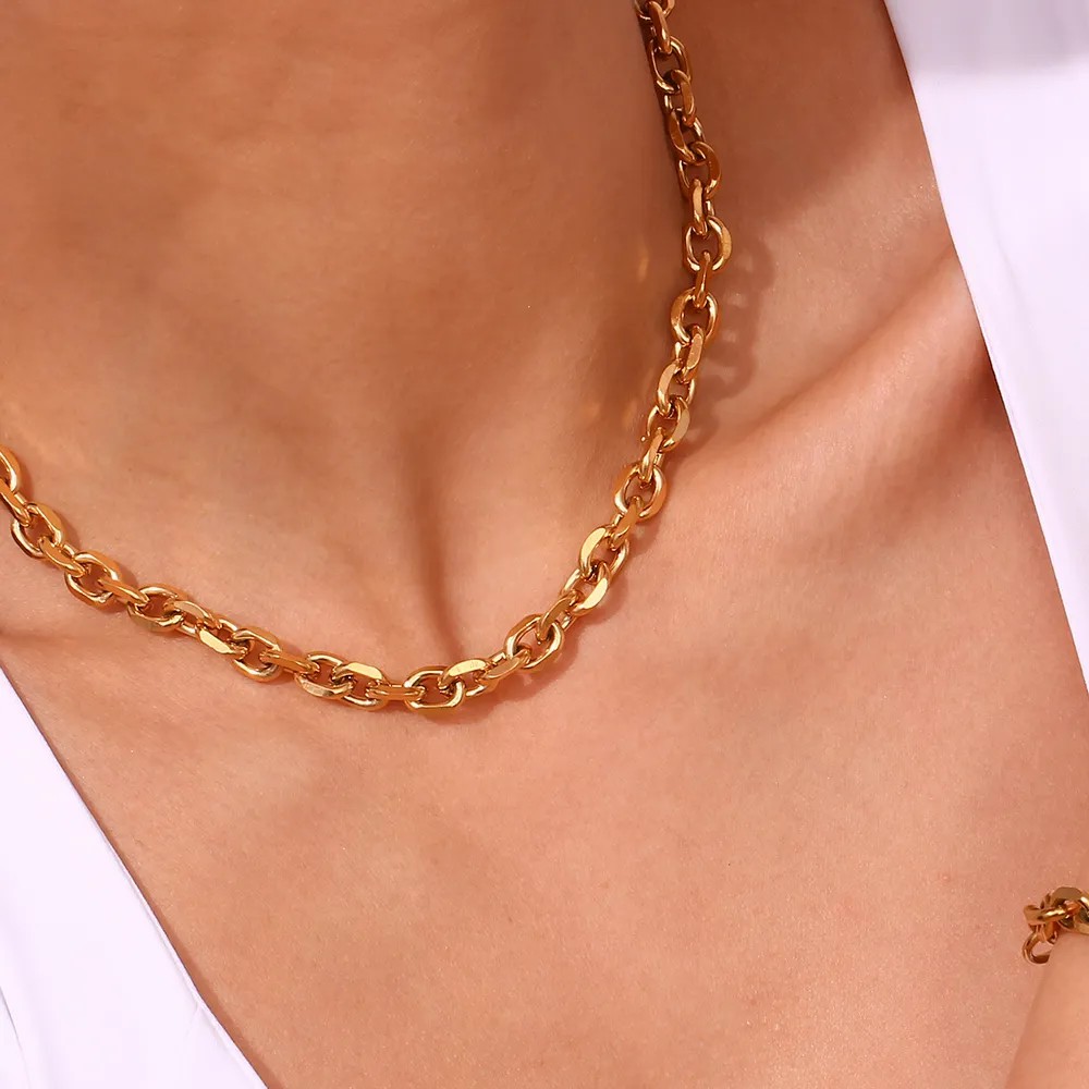 Simple Style Classic Style Solid Color Stainless Steel Plating 18K Gold Plated Necklace_colorza_13