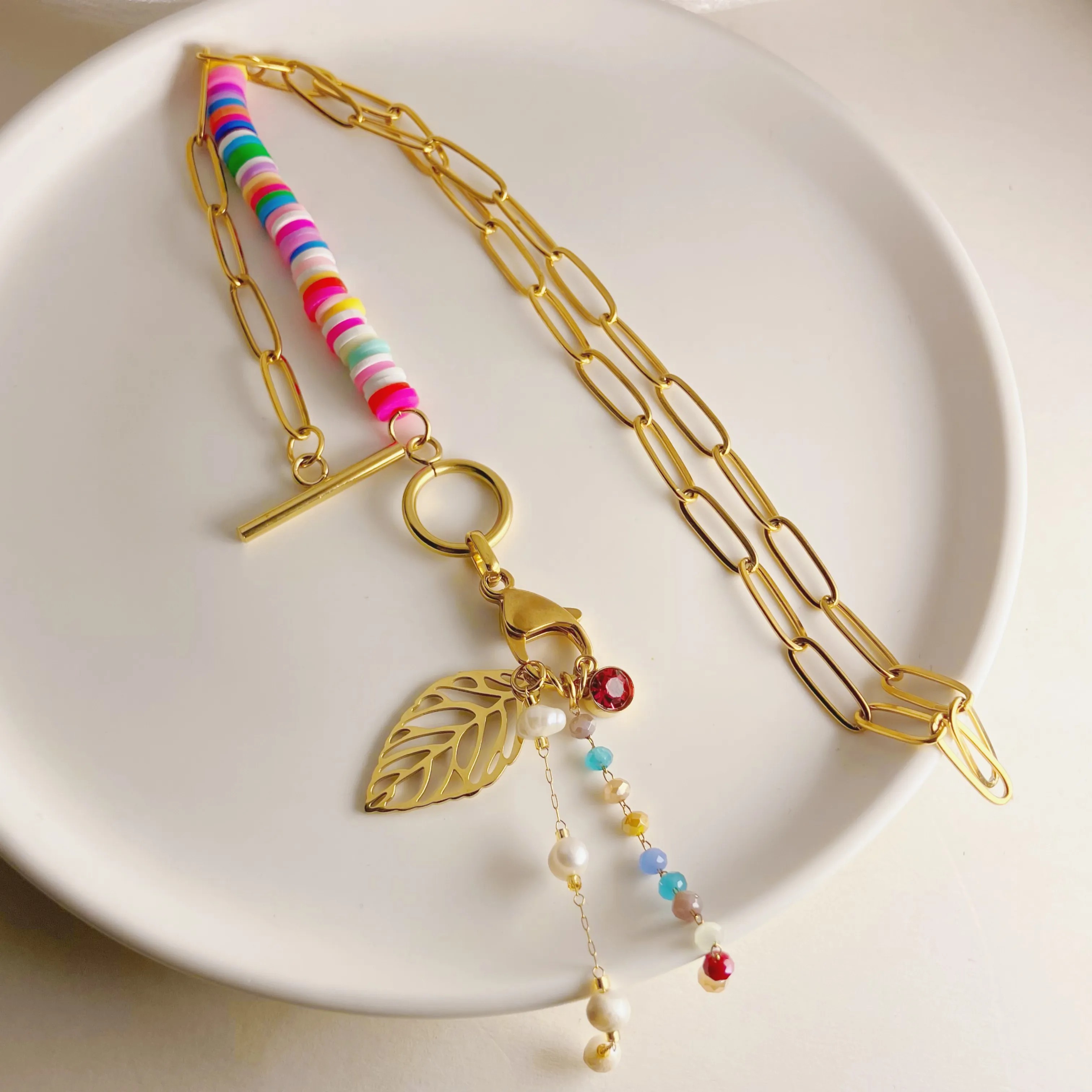 Sweet Artistic Leaves Stainless Steel Plating Necklace_colorza_1