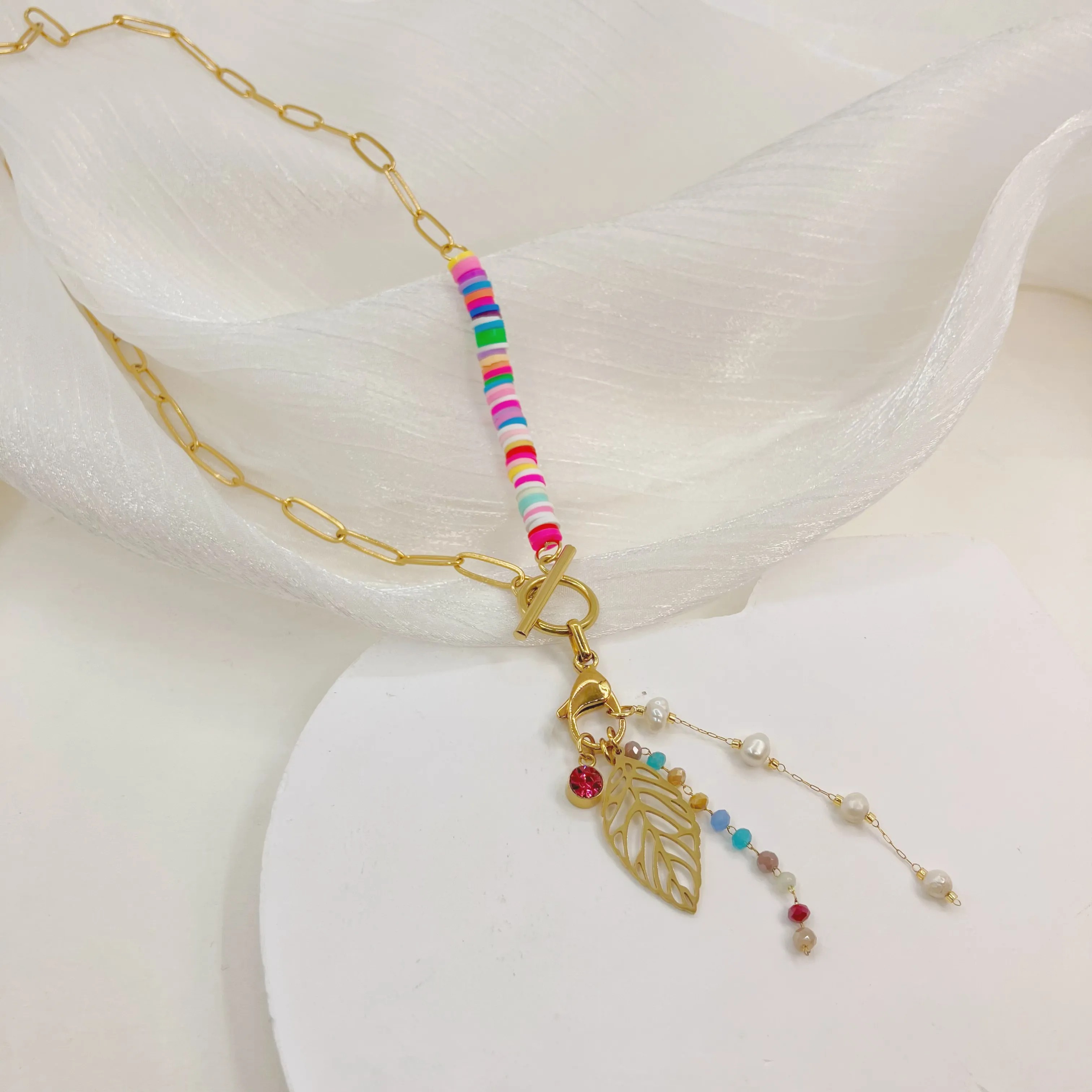 Sweet Artistic Leaves Stainless Steel Plating Necklace_colorza_2