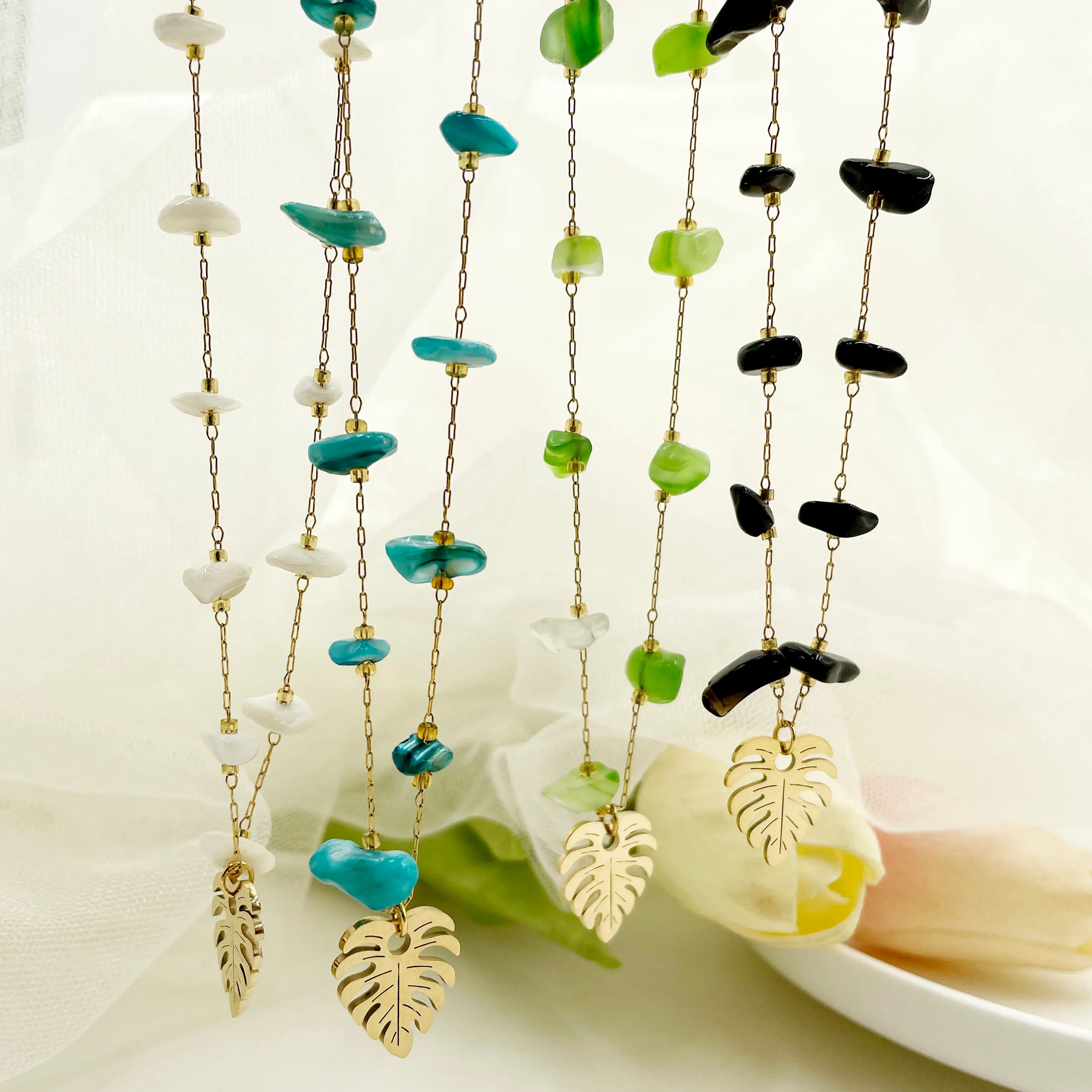 Casual Vacation Leaves Stainless Steel Gravel Polishing Plating Gold Plated Necklace_colorza_1