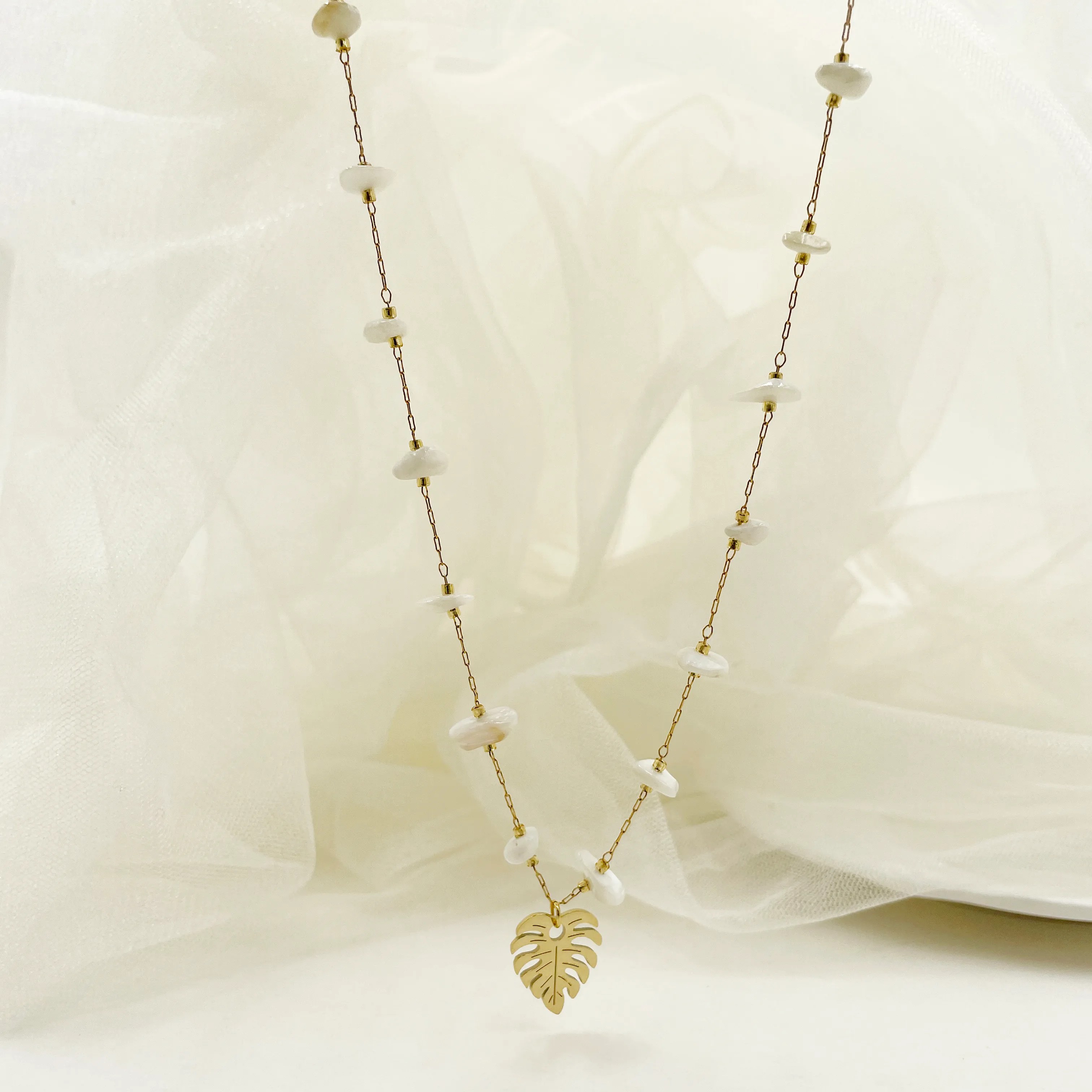 Casual Vacation Leaves Stainless Steel Gravel Polishing Plating Gold Plated Necklace_colorza_2