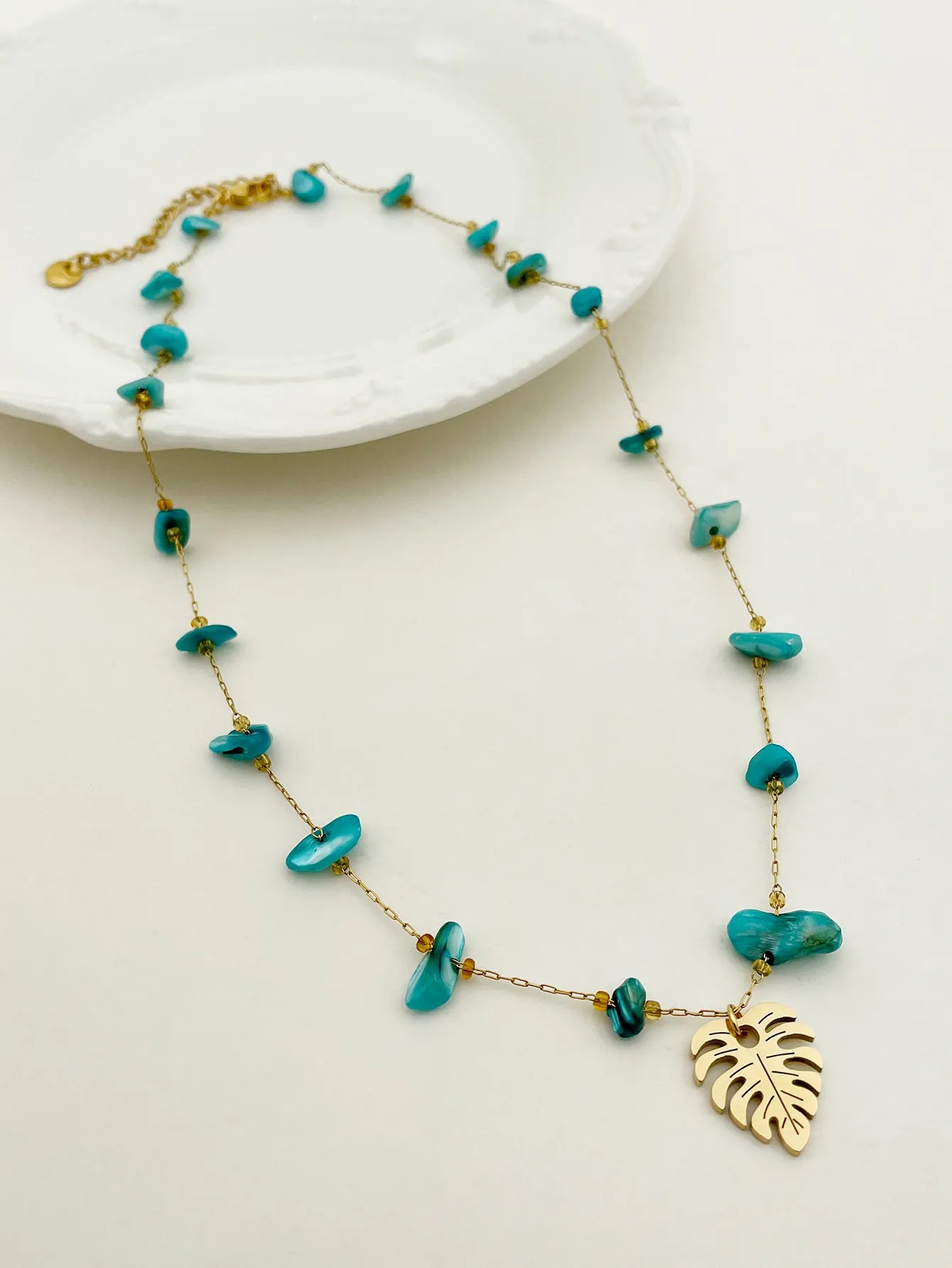 Casual Vacation Leaves Stainless Steel Gravel Polishing Plating Gold Plated Necklace_colorza_4