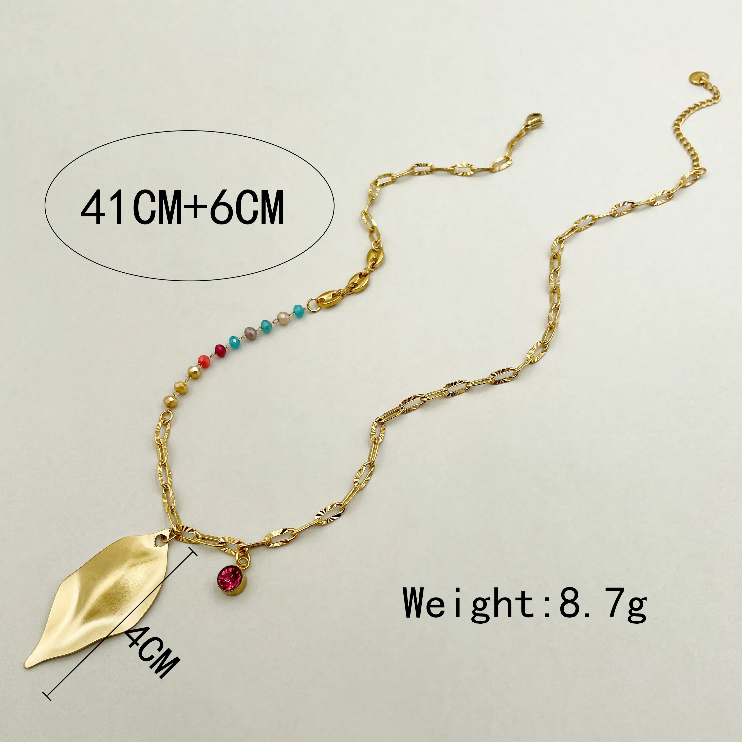 Casual Vacation Leaves Stainless Steel Polishing Plating Inlay Crystal Zircon Gold Plated Pendant Necklace_colorza_3