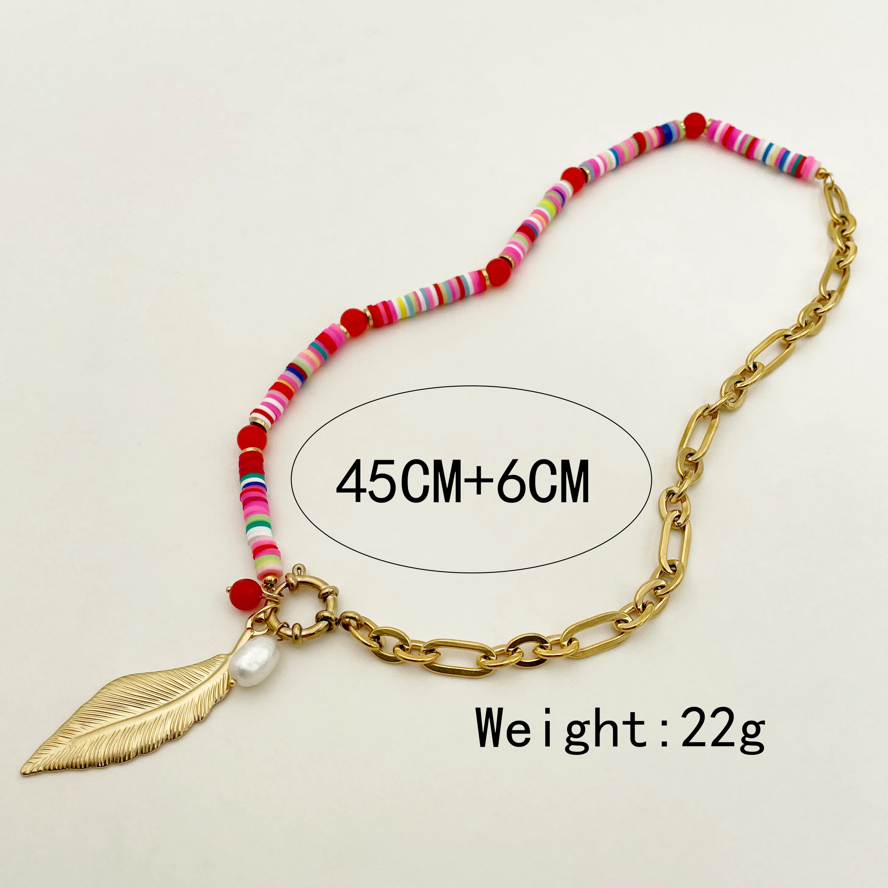 Casual Artistic Feather Stainless Steel Beaded Polishing Plating Gold Plated Pendant Necklace Long Necklace_colorza_3