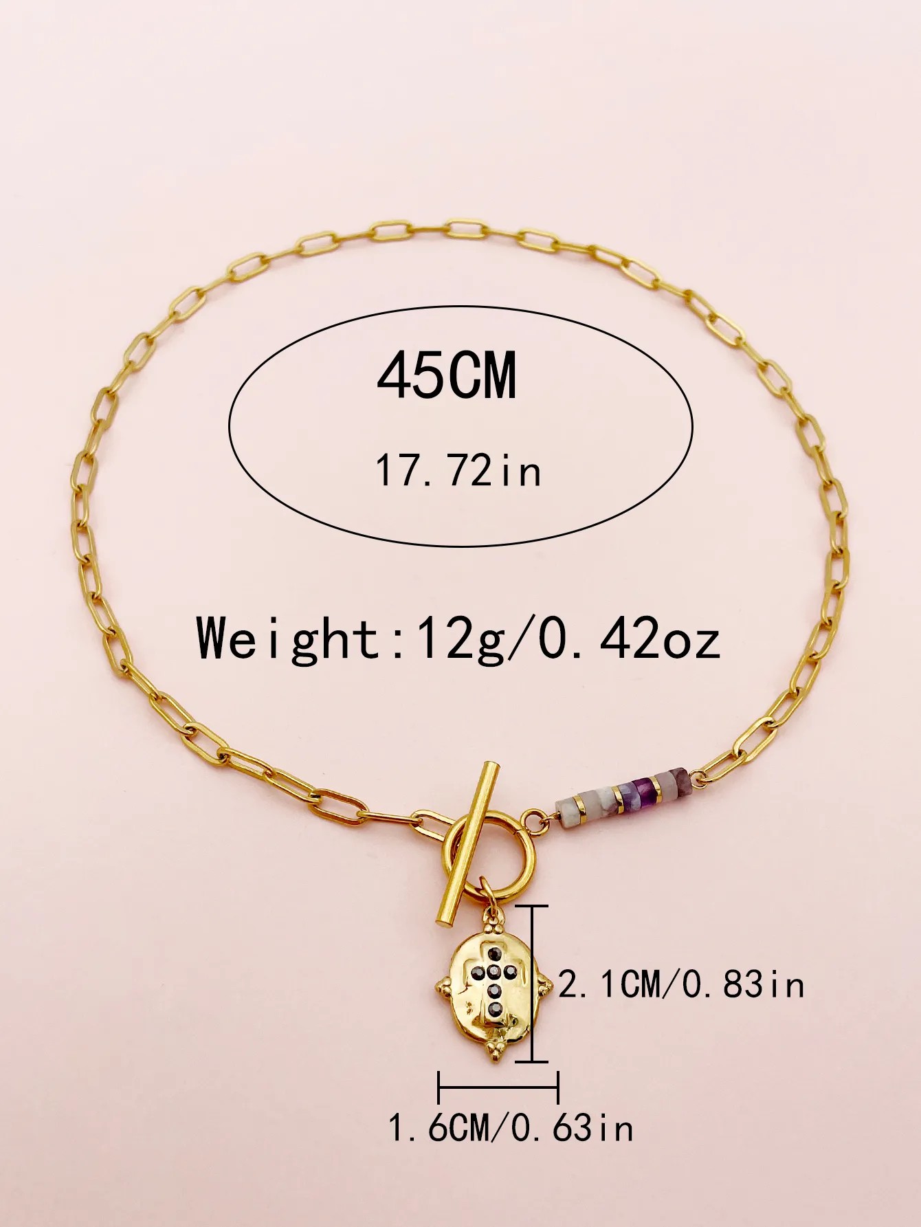 Casual Commute Shield Stainless Steel Toggle Plating Inlay Natural Stone Zircon Gold Plated Pendant Necklace_colorza_3