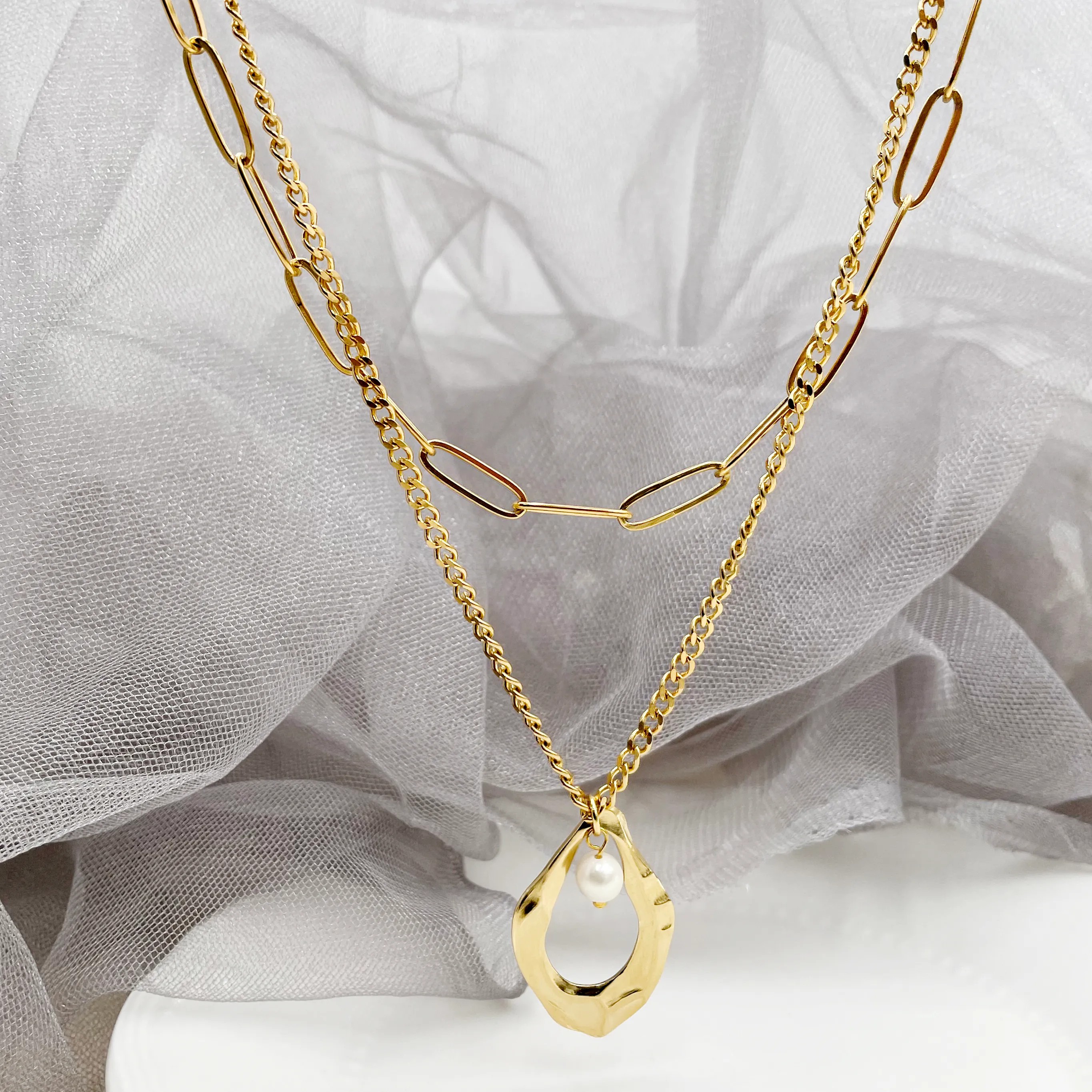 Commute Solid Color Stainless Steel Layered Polishing Plating Gold Plated Necklace_colorza_1