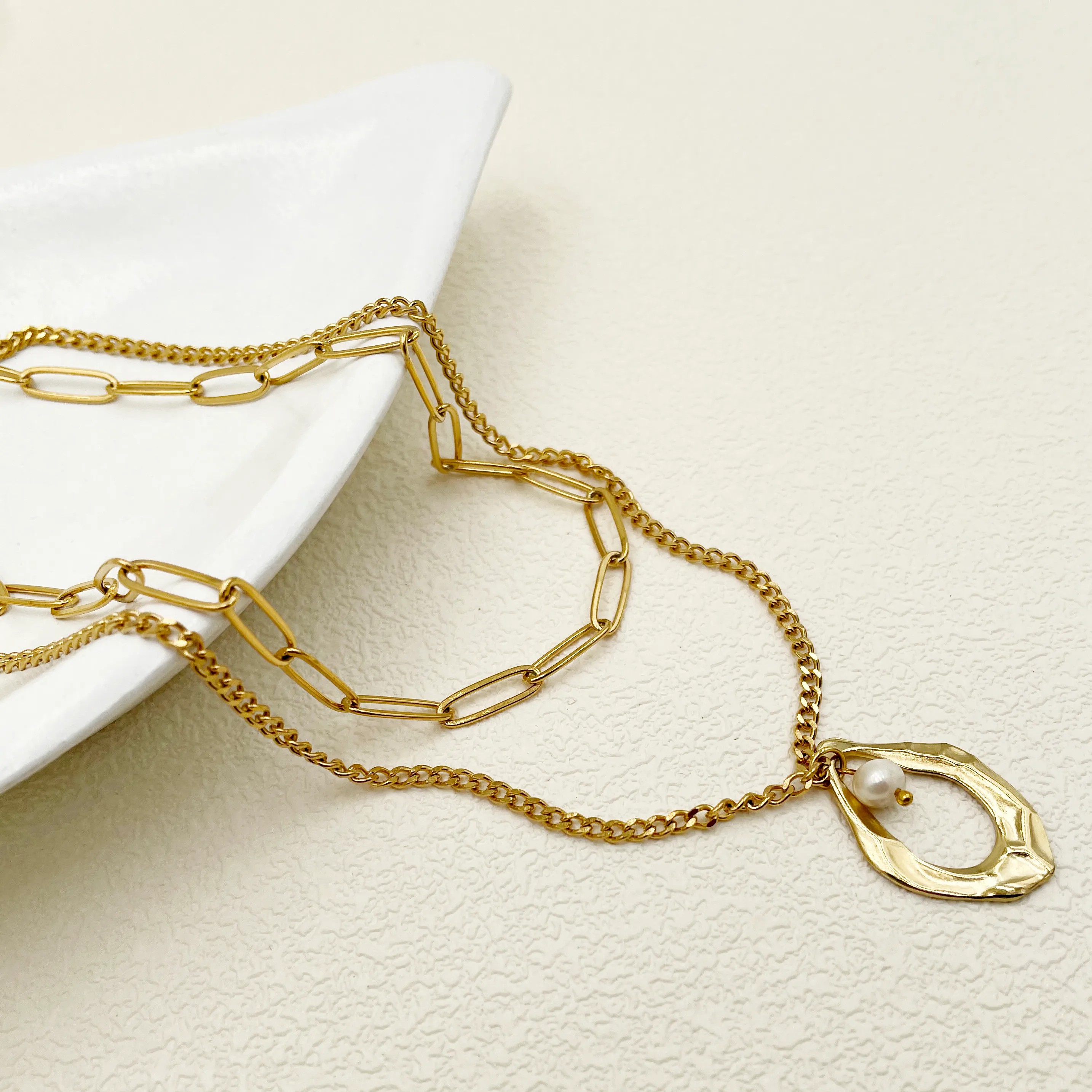 Commute Solid Color Stainless Steel Layered Polishing Plating Gold Plated Necklace_colorza_2