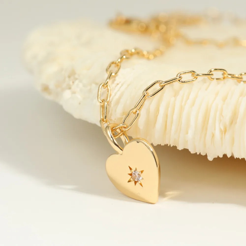 Retro Simple Style Heart Shape Stainless Steel Plating Inlay Zircon Gold Plated Pendant Necklace_colorza_2