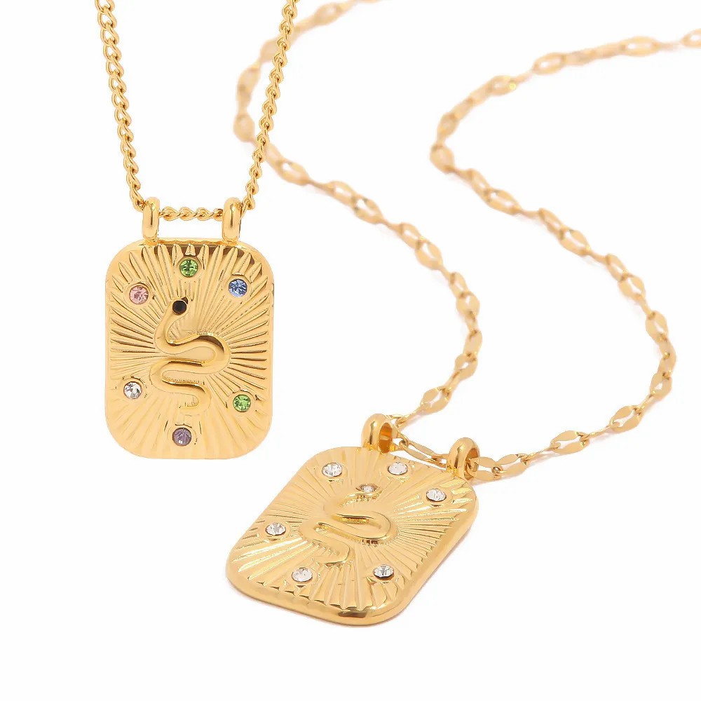 Casual Retro Commute Snake Stainless Steel Plating Inlay Zircon 18K Gold Plated Pendant Necklace_colorza_1