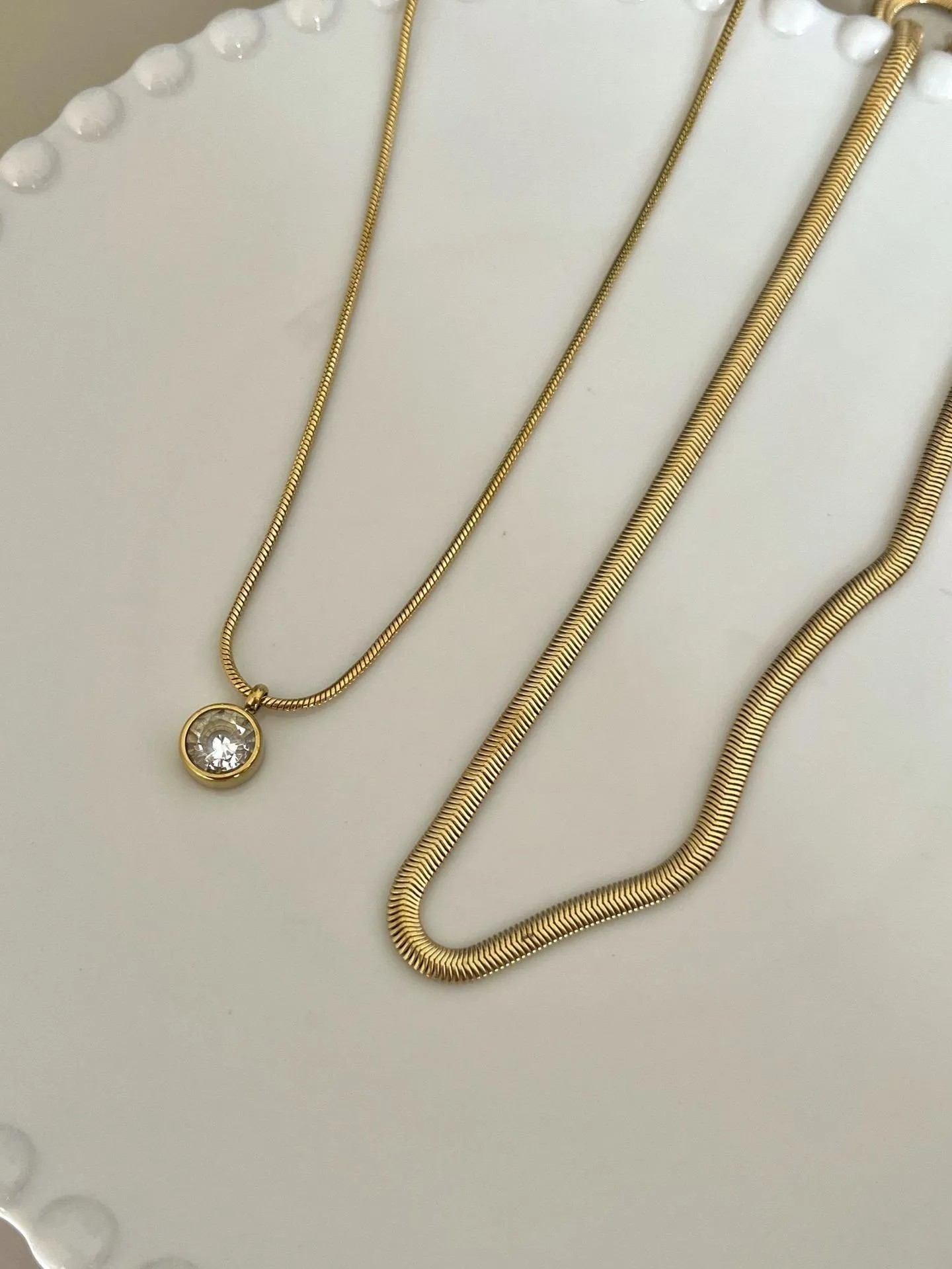 Vintage Style Vacation Solid Color Stainless Steel Layered Plating Inlay Zircon 18K Gold Plated Layered Necklaces_colorza_7