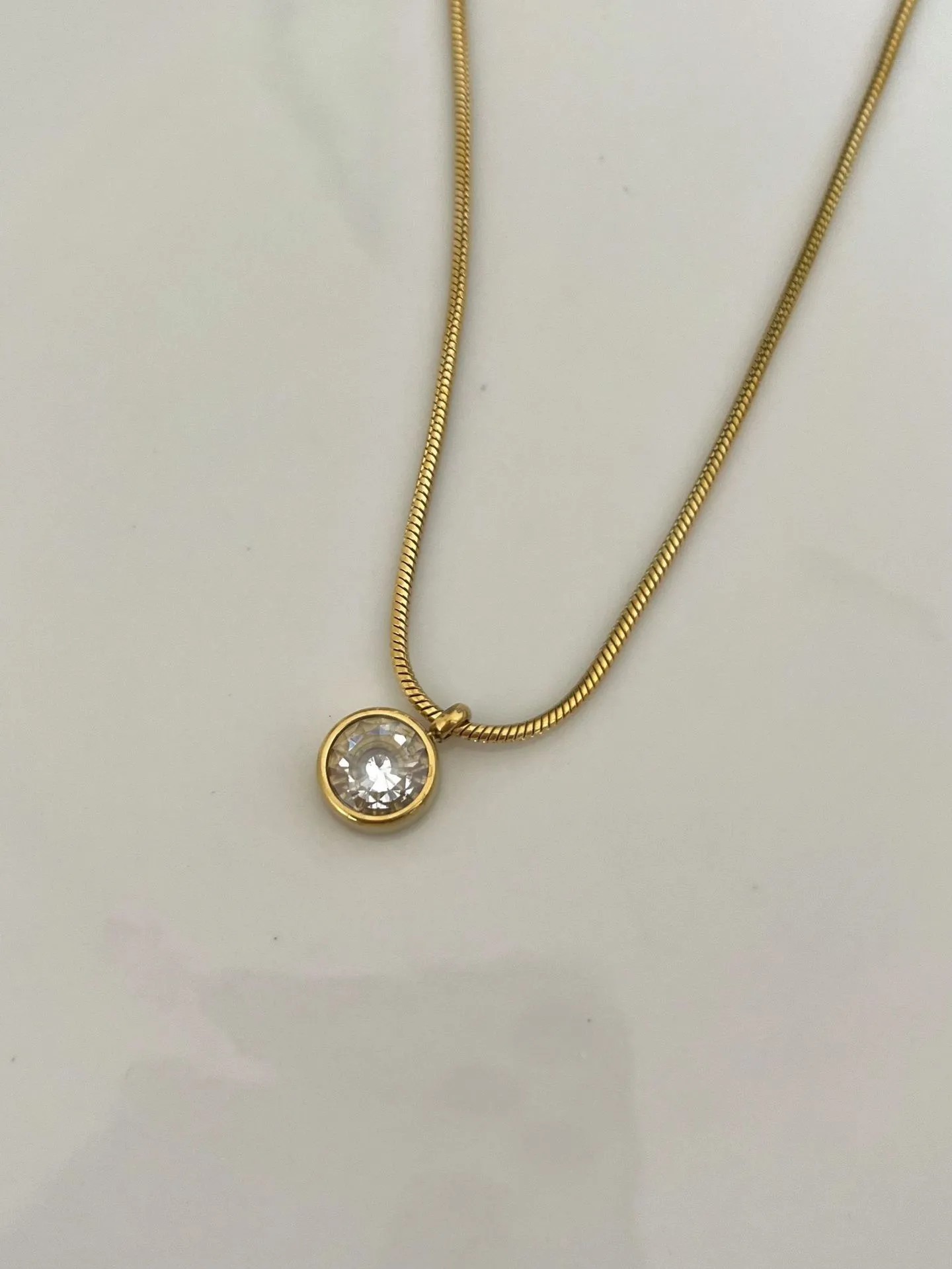 Vintage Style Vacation Solid Color Stainless Steel Layered Plating Inlay Zircon 18K Gold Plated Layered Necklaces_colorza_9