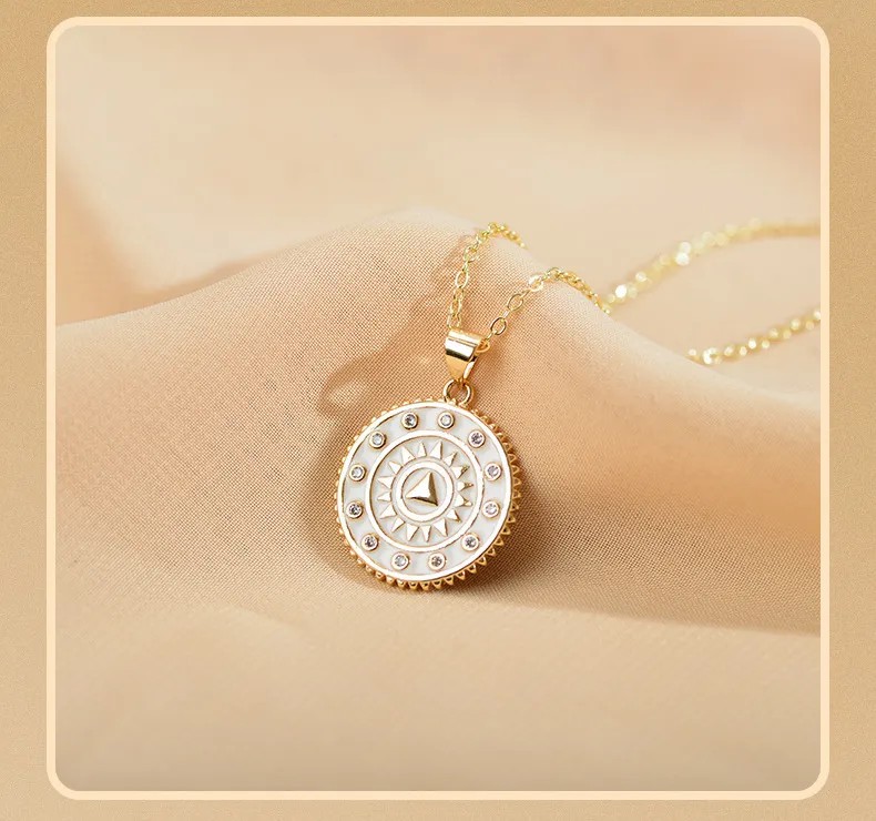 Simple Style Round Stainless Steel Copper Inlay Zircon Pendant Necklace_colorza_1