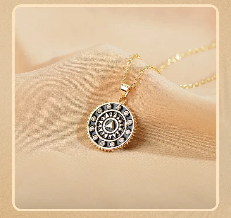 Simple Style Round Stainless Steel Copper Inlay Zircon Pendant Necklace_colorza_2