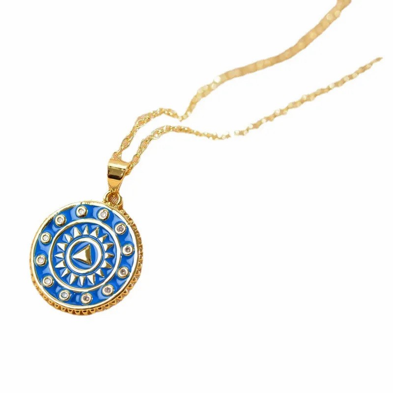 Simple Style Round Stainless Steel Copper Inlay Zircon Pendant Necklace_colorza_4