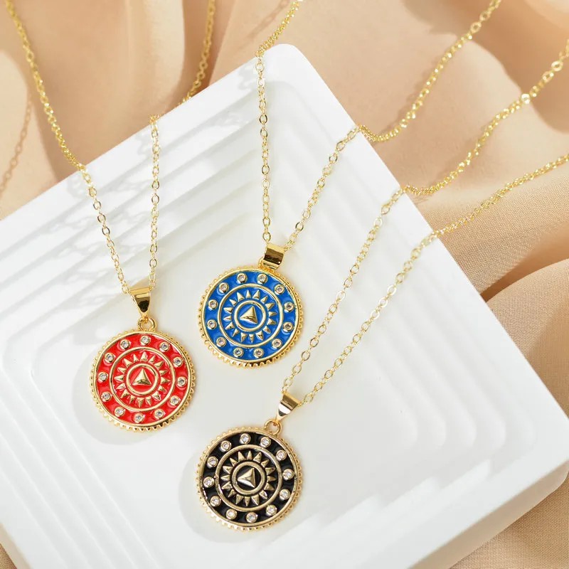 Simple Style Round Stainless Steel Copper Inlay Zircon Pendant Necklace_colorza_5