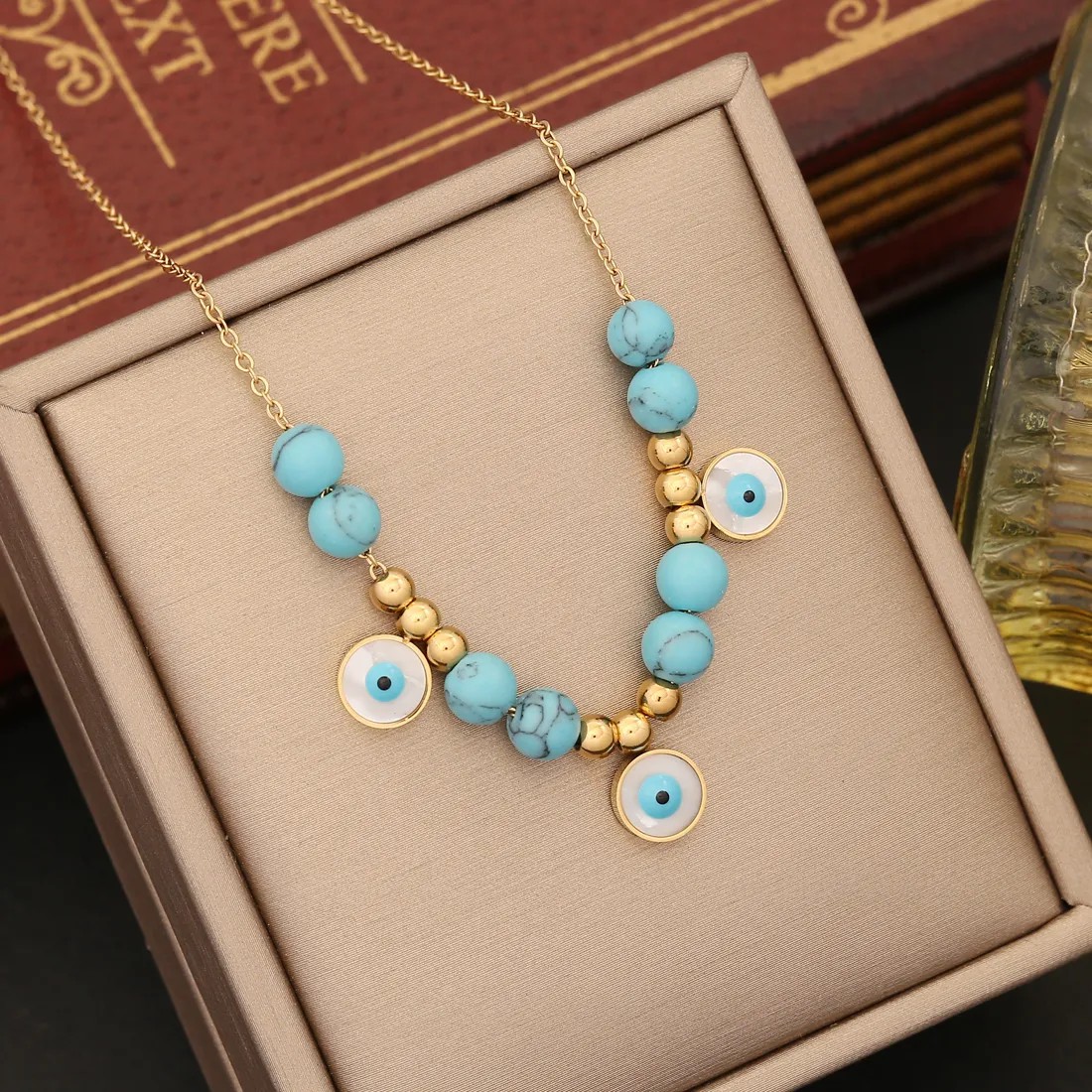 Bohemian Commute Star Heart Shape Stainless Steel Turquoise Beaded Pendant Necklace_colorza_4