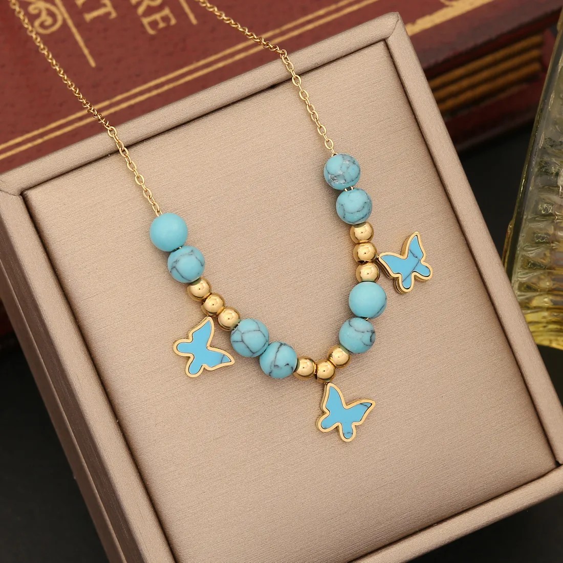 Bohemian Commute Star Heart Shape Stainless Steel Turquoise Beaded Pendant Necklace_colorza_5