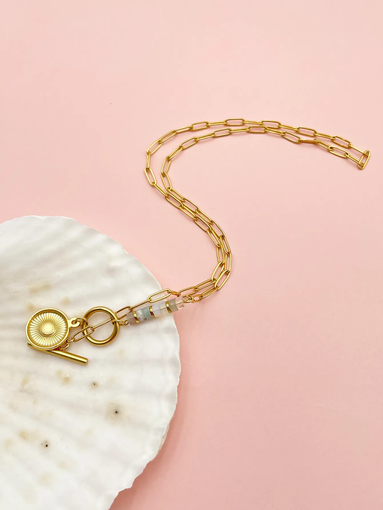 Simple Style Artistic Round Star Stainless Steel Polishing Plating Inlay Turquoise Gold Plated Pendant Necklace_colorza_2