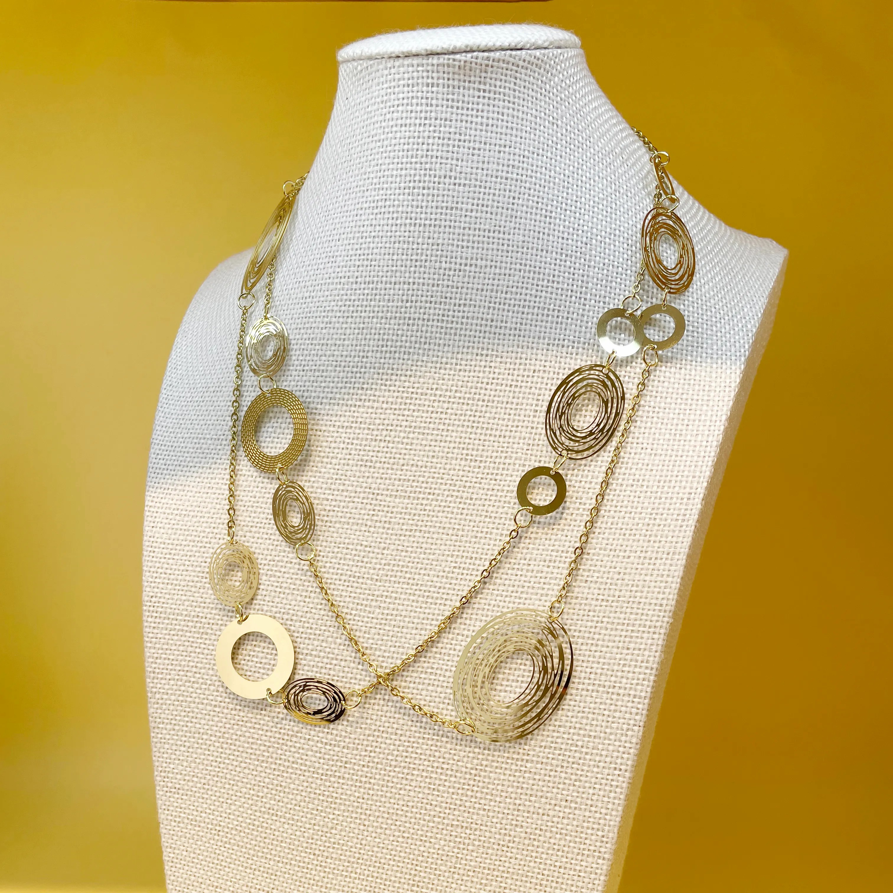 Glam Circle Stainless Steel Polishing Plating Hollow Out Gold Plated Layered Necklaces_colorza_1
