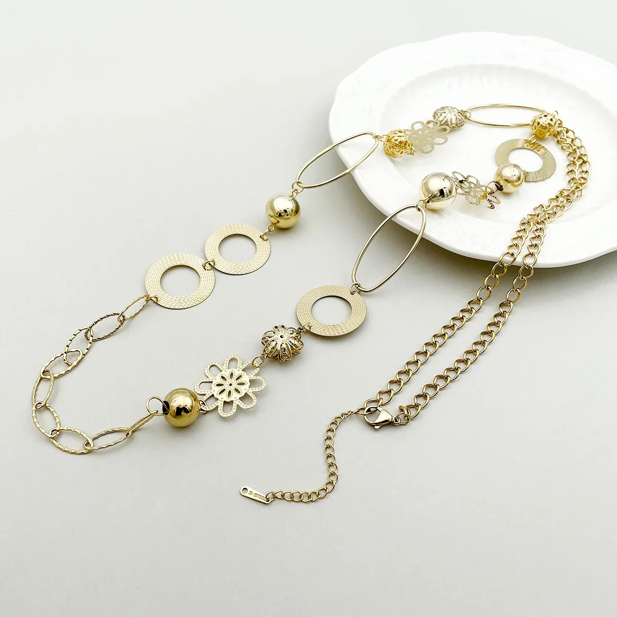 Vacation Circle Flower Stainless Steel Polishing Plating Hollow Out Gold Plated Long Necklace_colorza_1