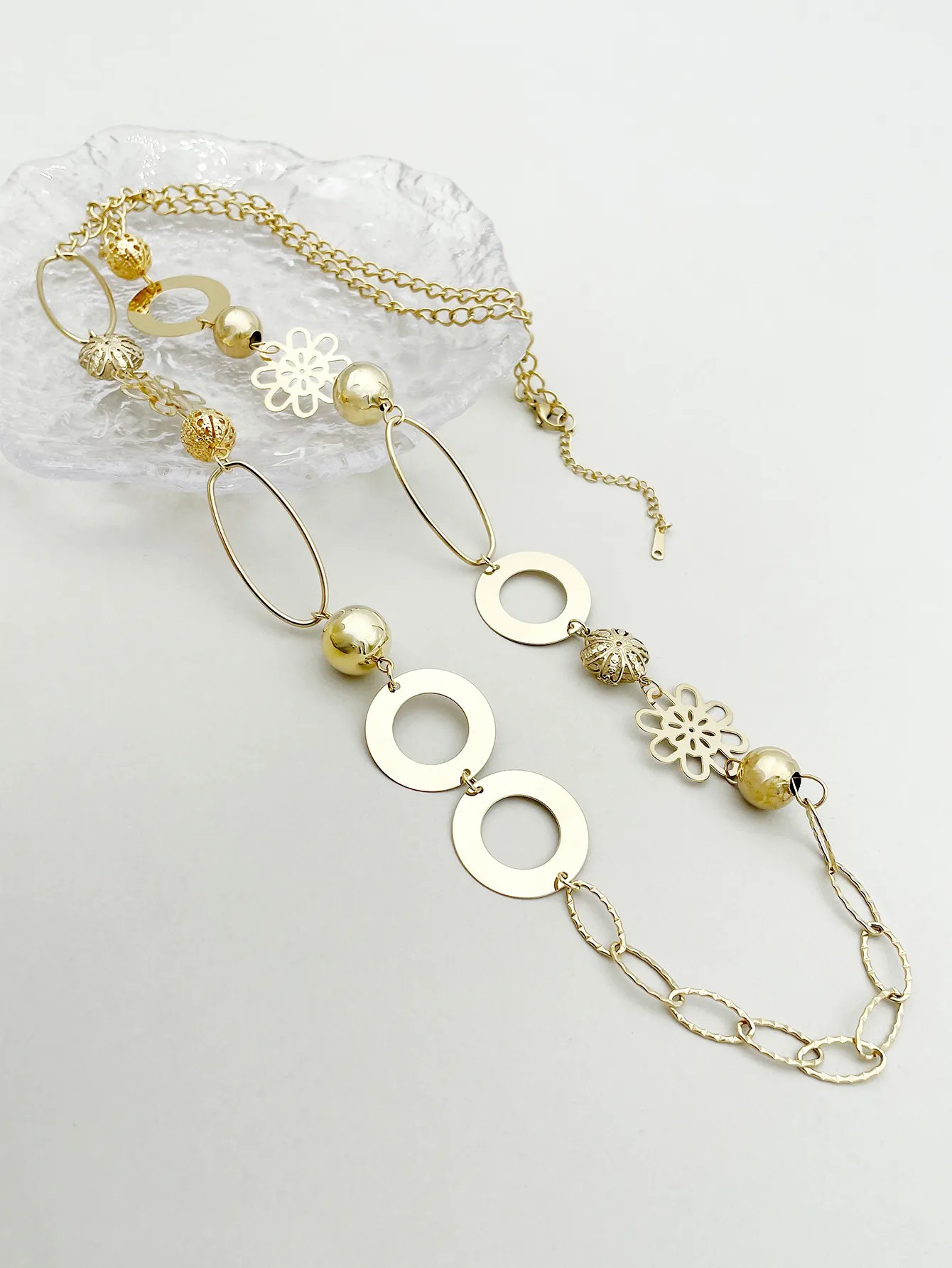 Vacation Circle Flower Stainless Steel Polishing Plating Hollow Out Gold Plated Long Necklace_colorza_2