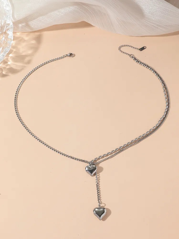 Sweet Simple Style Heart Shape Titanium Steel Polishing Pendant Necklace_colorza_2