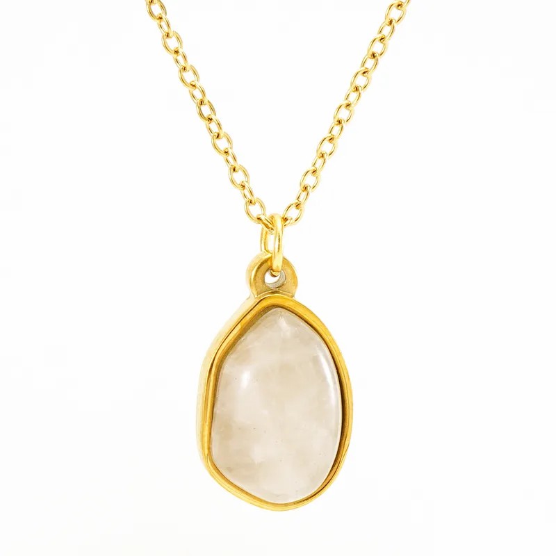 Elegant Oval Stainless Steel Plating Inlay Natural Stone 18K Gold Plated Pendant Necklace_colorza_1