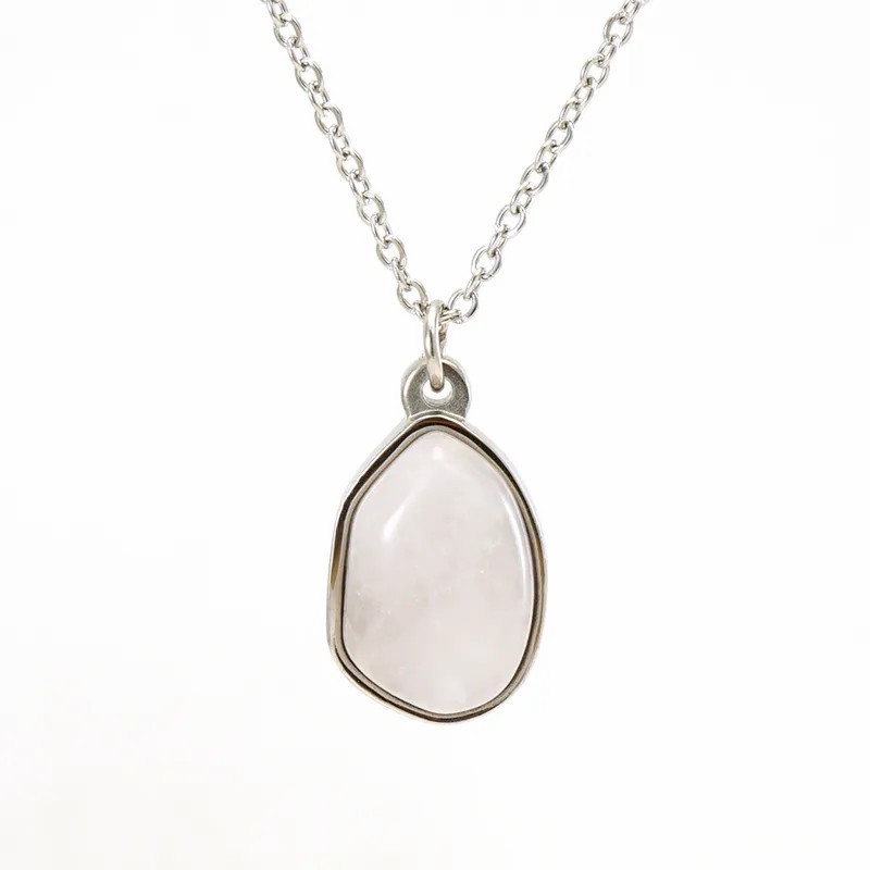 Elegant Oval Stainless Steel Plating Inlay Natural Stone 18K Gold Plated Pendant Necklace_colorza_2