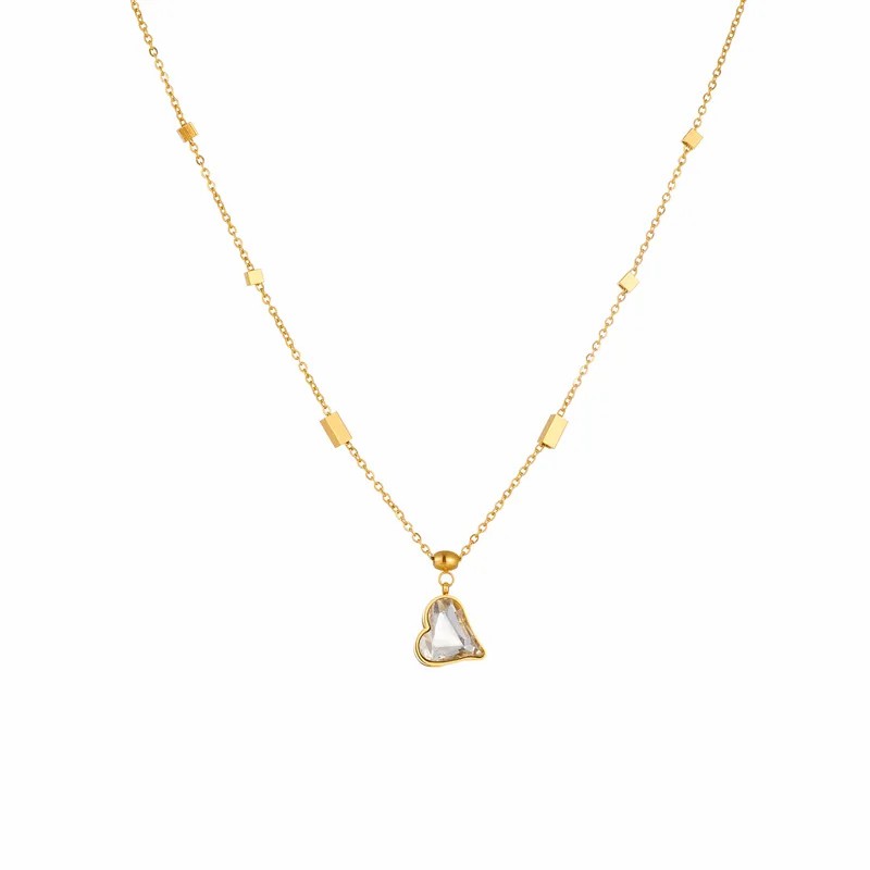 Simple Style Heart Shape Titanium Steel Inlay Zircon 18K Gold Plated Pendant Necklace_colorza_1