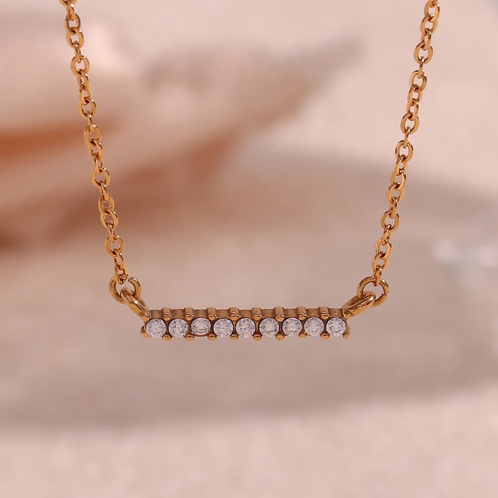 Basic Simple Style Classic Style Solid Color Stainless Steel Plating Inlay Zircon 18K Gold Plated Necklace_colorza_3