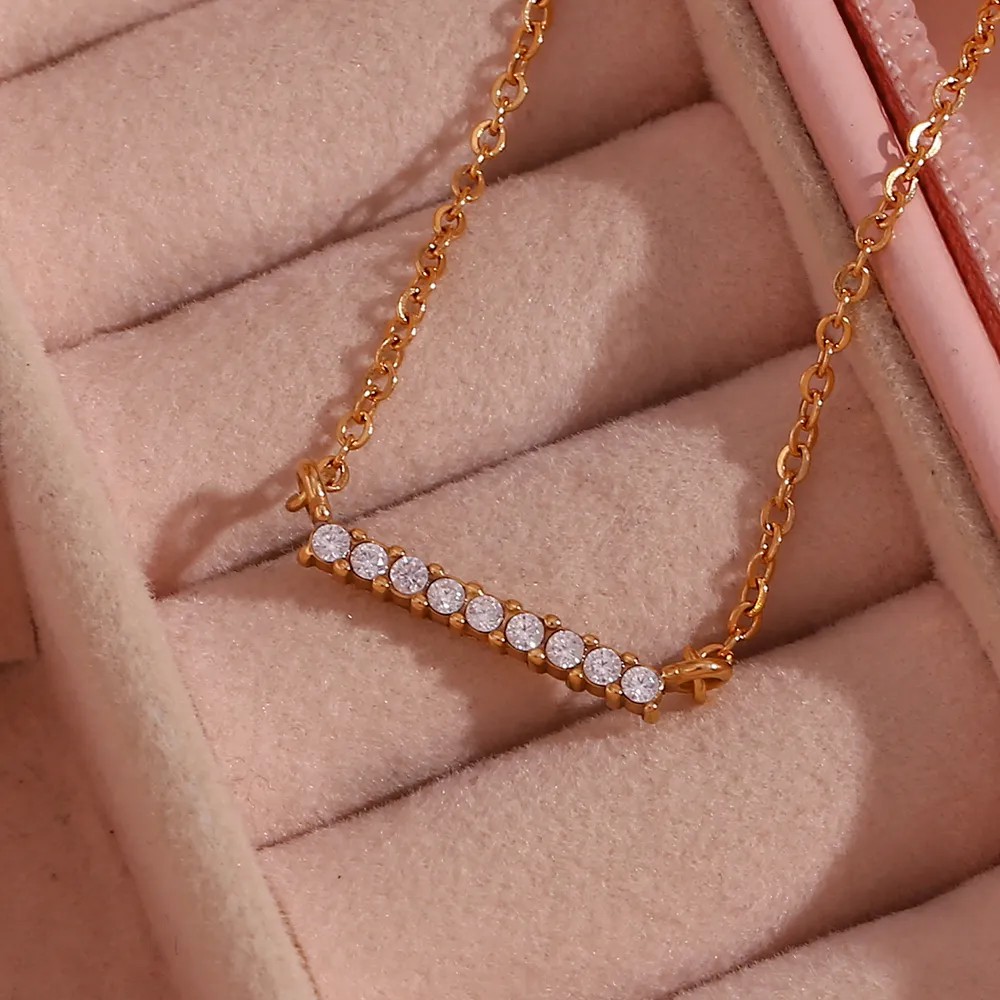 Basic Simple Style Classic Style Solid Color Stainless Steel Plating Inlay Zircon 18K Gold Plated Necklace_colorza_6