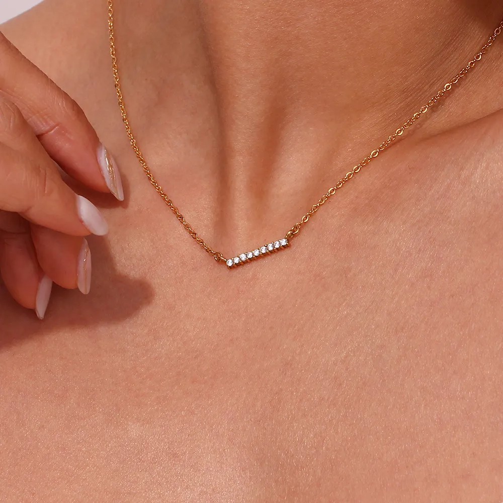 Basic Simple Style Classic Style Solid Color Stainless Steel Plating Inlay Zircon 18K Gold Plated Necklace_colorza_13