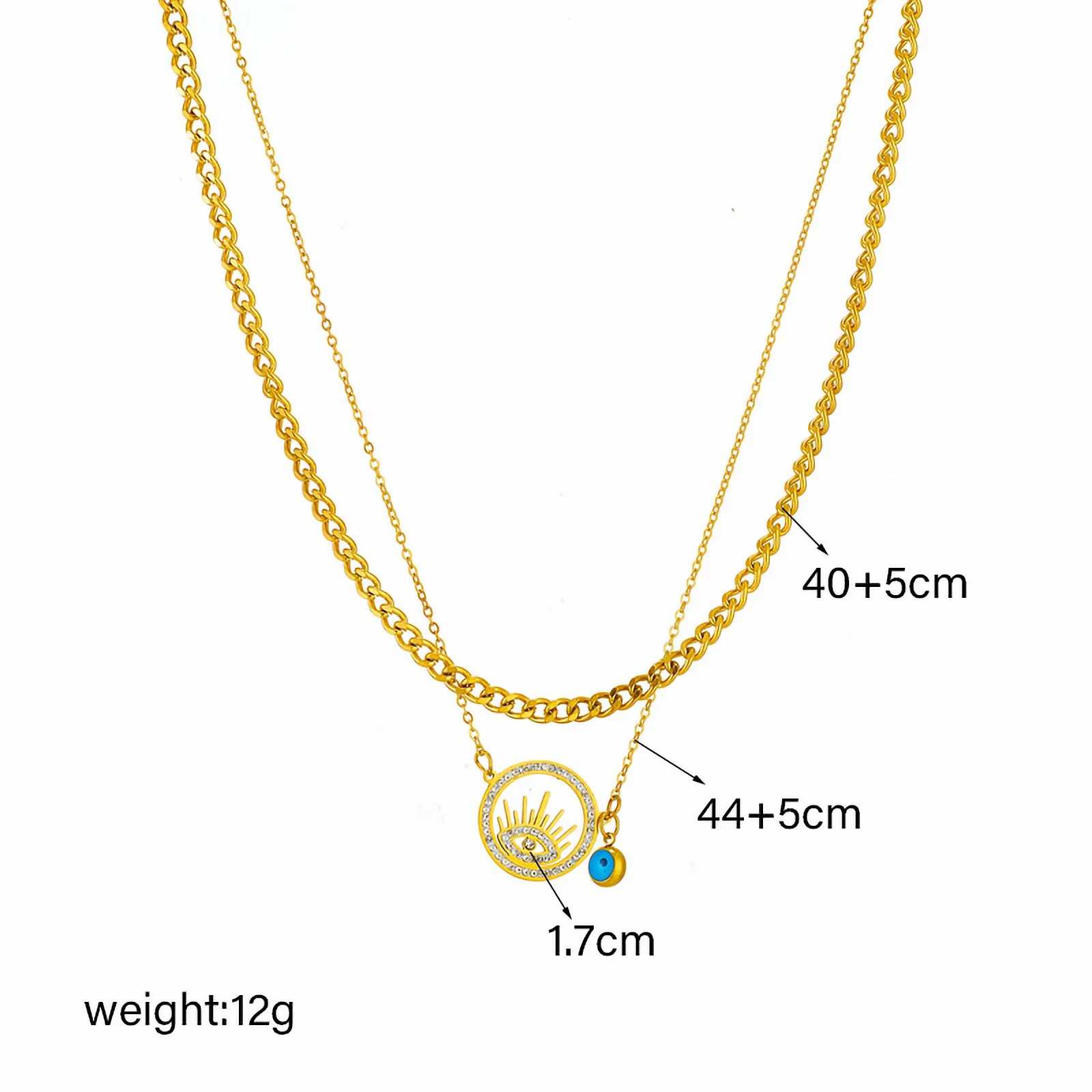 Retro Devil'S Eye Titanium Steel Plating Inlay Zircon 18K Gold Plated Layered Necklaces_colorza_1