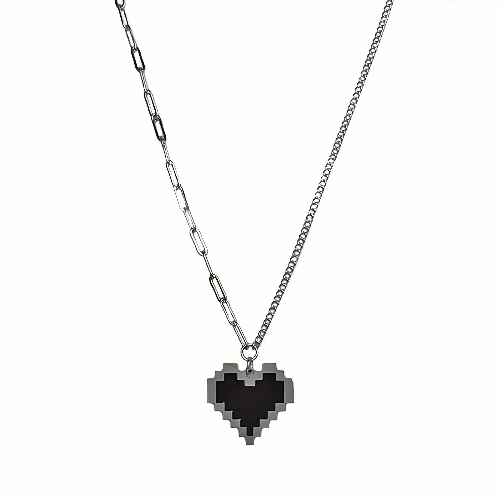 Hip-Hop Simple Style Heart Shape Stainless Steel Plating Silver Plated Pendant Necklace_colorza_2