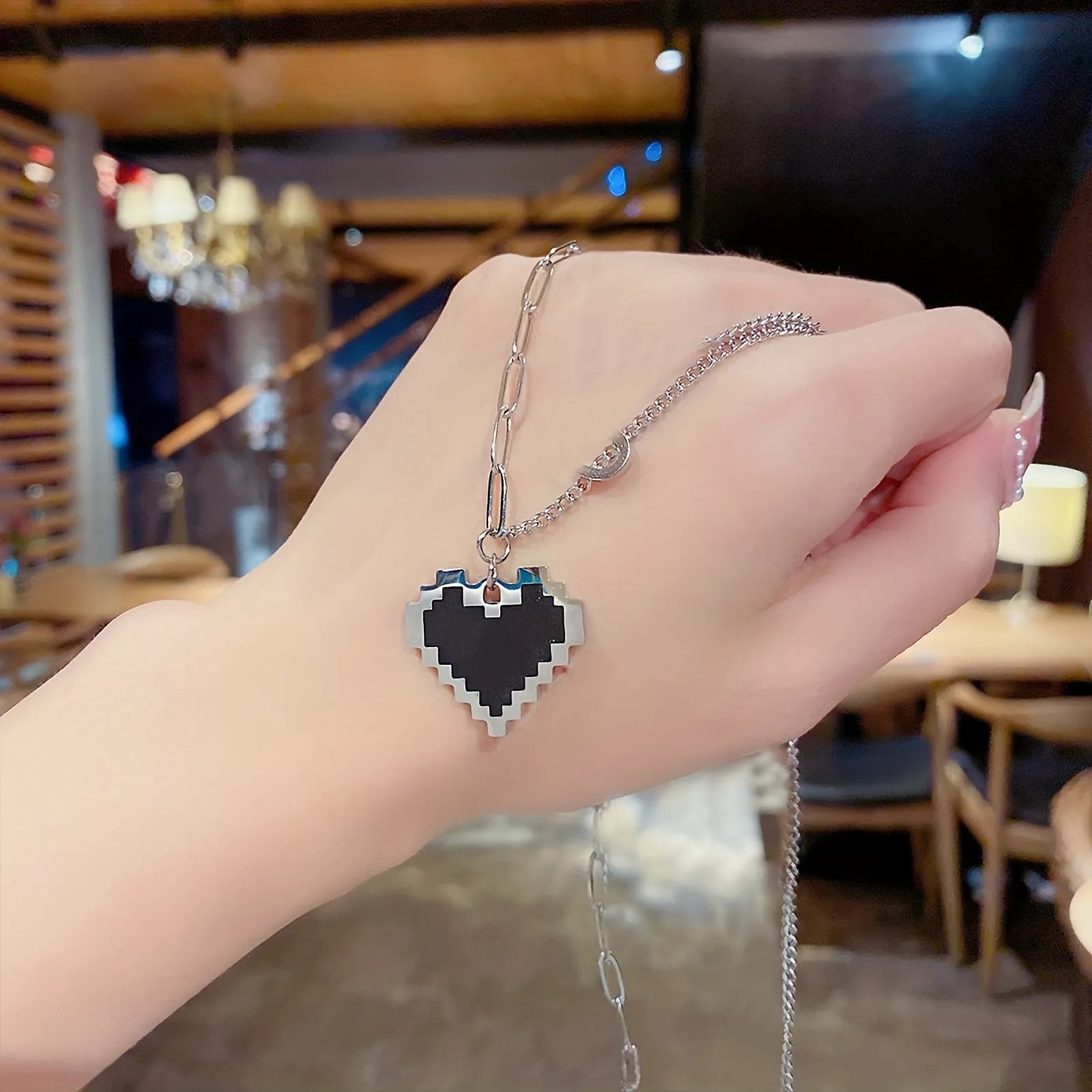 Hip-Hop Simple Style Heart Shape Stainless Steel Plating Silver Plated Pendant Necklace_colorza_6