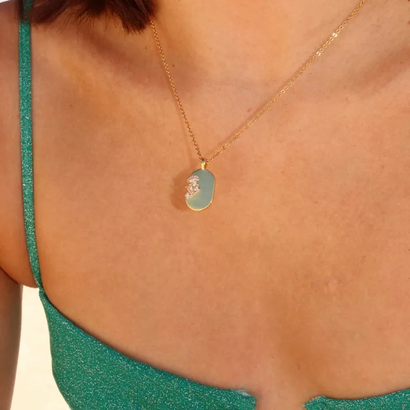 Vintage Style Commute Oval Stainless Steel Plating Inlay Zircon 18K Gold Plated Pendant Necklace_colorza_2