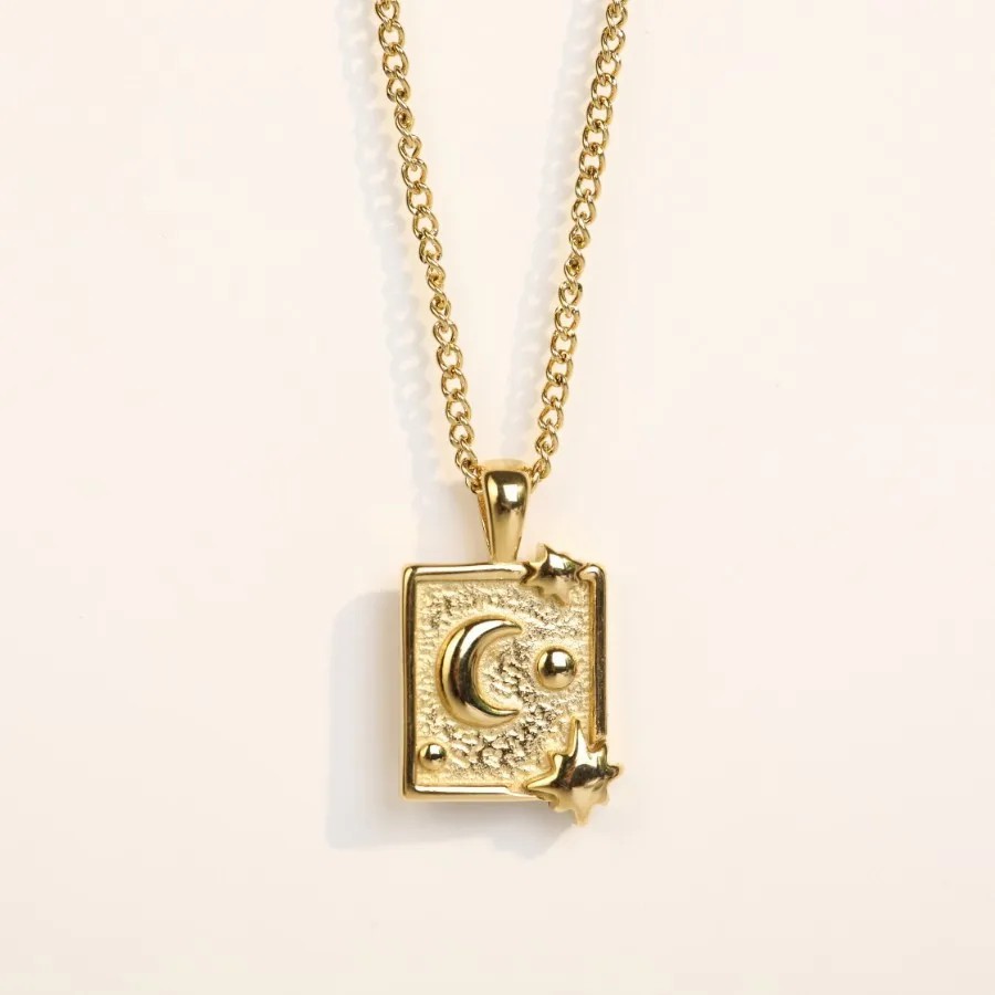 Vintage Style Punk Commute Star Moon Stainless Steel Plating Carving 18K Gold Plated Pendant Necklace_colorza_1