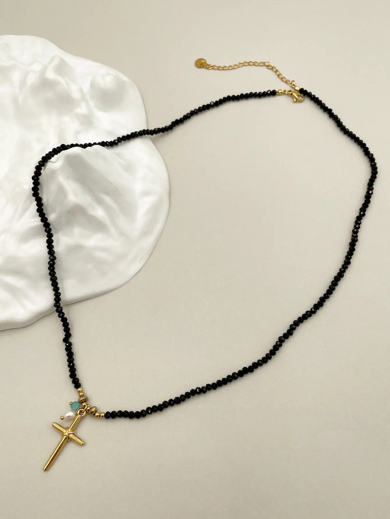 Casual Commute Cross Stainless Steel Crystal Beaded Polishing Plating Gold Plated Necklace_colorza_2