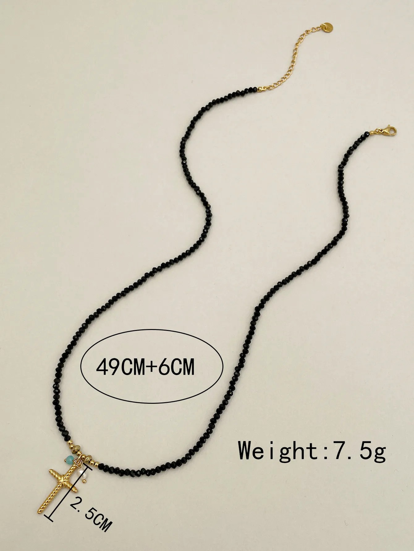 Casual Commute Cross Stainless Steel Crystal Beaded Polishing Plating Gold Plated Necklace_colorza_3