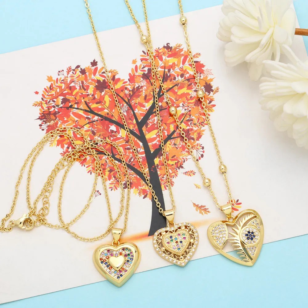 Fashion Simple Style Devil'S Eye Heart Shape Stainless Steel Copper Plating Inlay Zircon 18K Gold Plated Pendant Necklace_colorza_2
