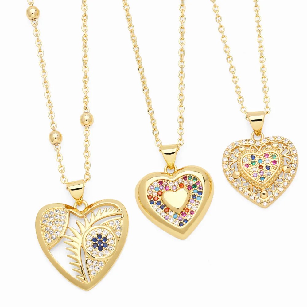 Fashion Simple Style Devil'S Eye Heart Shape Stainless Steel Copper Plating Inlay Zircon 18K Gold Plated Pendant Necklace_colorza_3
