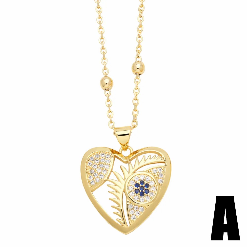 Fashion Simple Style Devil'S Eye Heart Shape Stainless Steel Copper Plating Inlay Zircon 18K Gold Plated Pendant Necklace_colorza_4