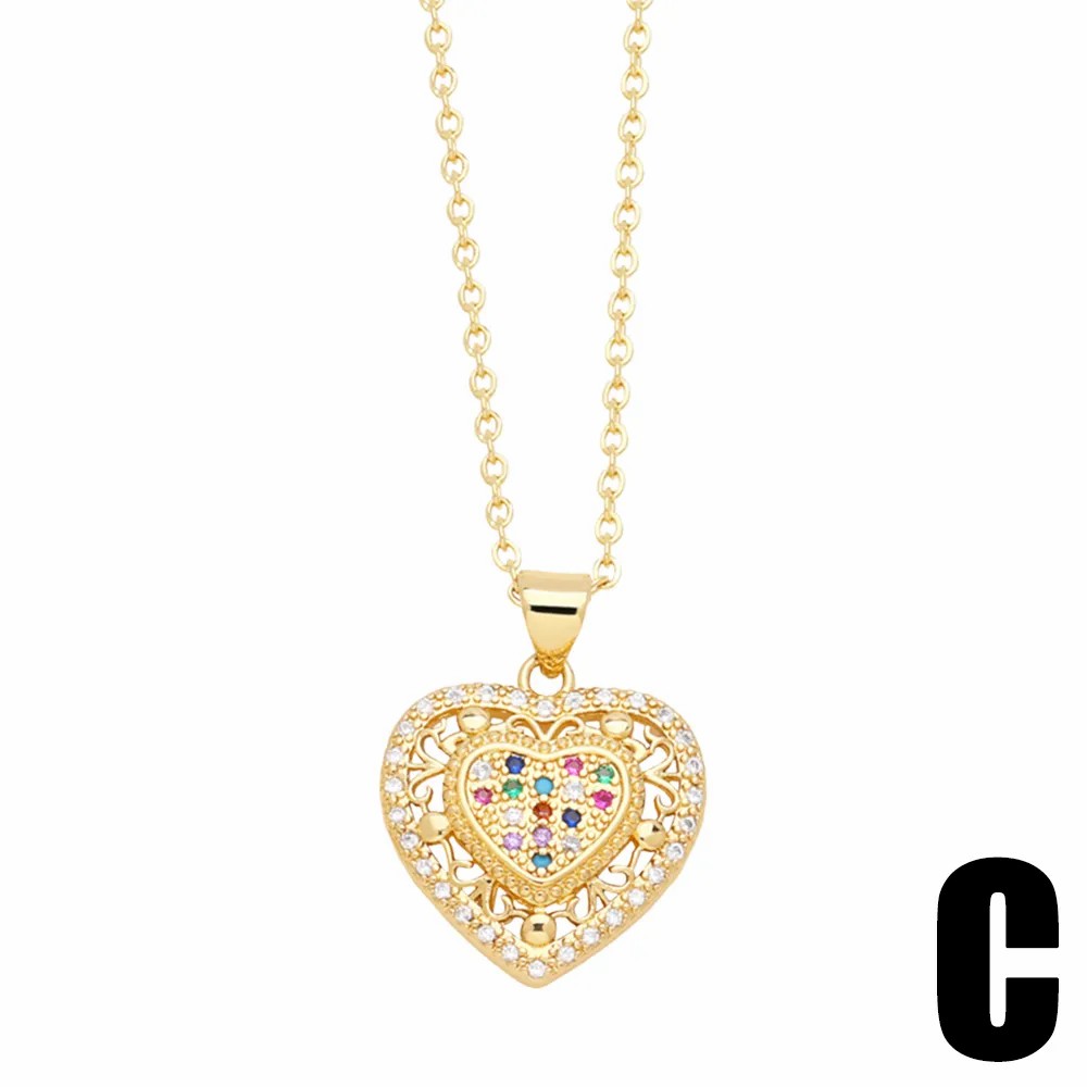 Fashion Simple Style Devil'S Eye Heart Shape Stainless Steel Copper Plating Inlay Zircon 18K Gold Plated Pendant Necklace_colorza_6