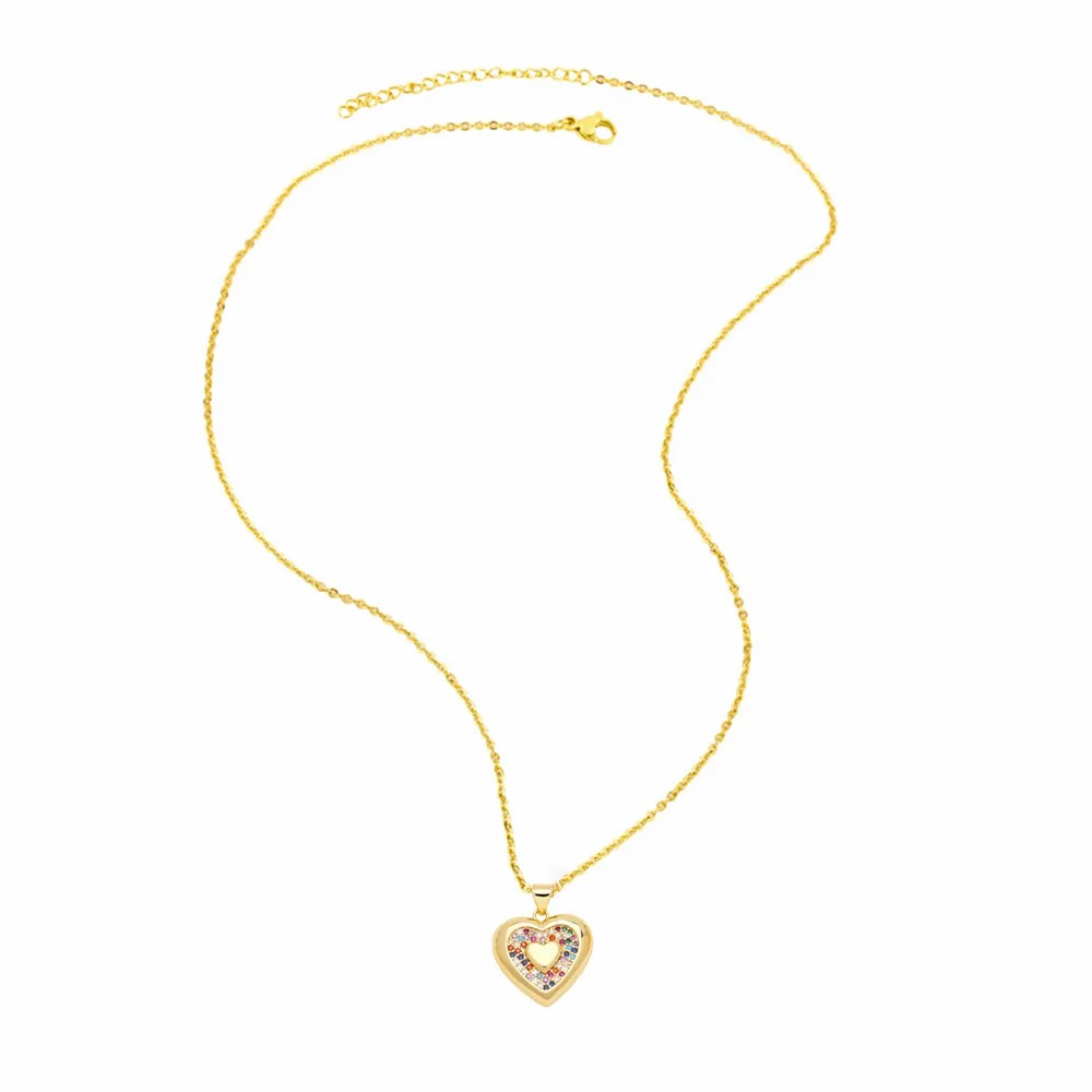 Fashion Simple Style Devil'S Eye Heart Shape Stainless Steel Copper Plating Inlay Zircon 18K Gold Plated Pendant Necklace_colorza_7