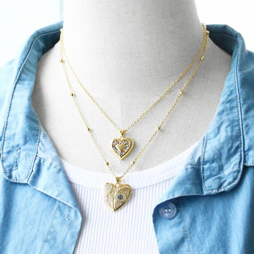 Fashion Simple Style Devil'S Eye Heart Shape Stainless Steel Copper Plating Inlay Zircon 18K Gold Plated Pendant Necklace_colorza_8