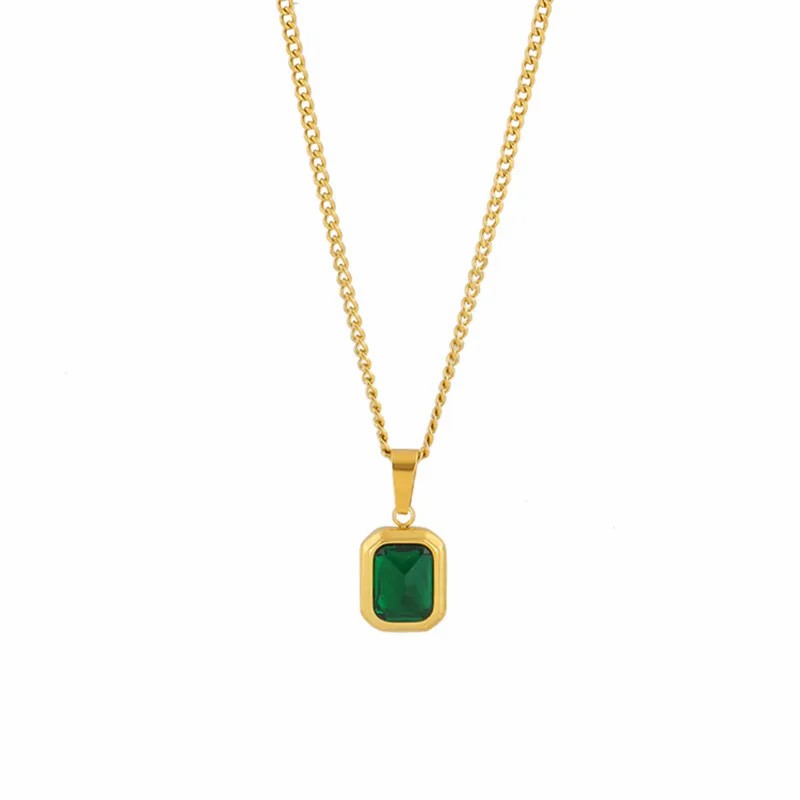 Square Titanium Steel Plating Inlay Zircon 18K Gold Plated Necklace Pendant_colorza_5