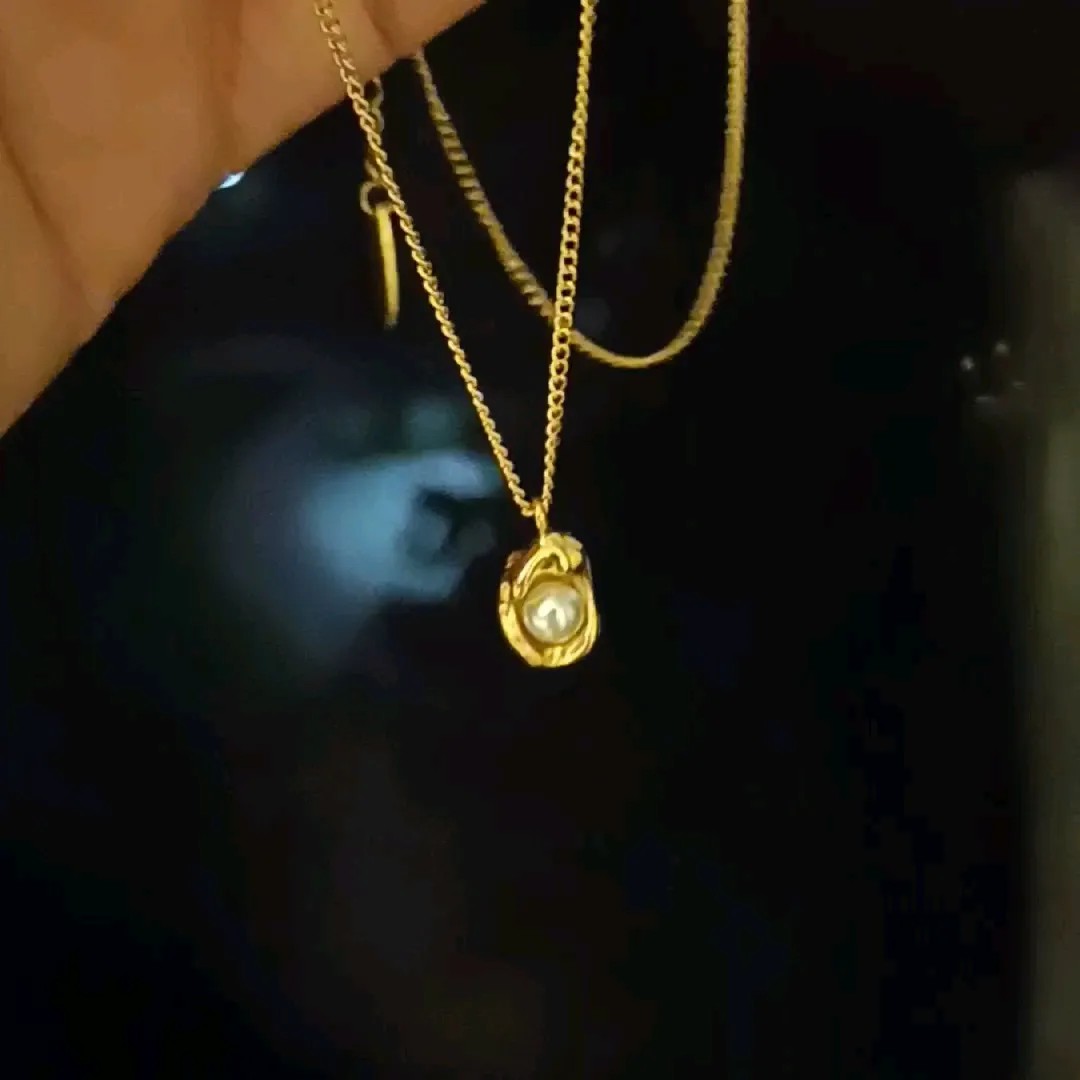 Simple Style Solid Color Titanium Steel Plating Inlay Pearl 18K Gold Plated Necklace Pendant_colorza_5