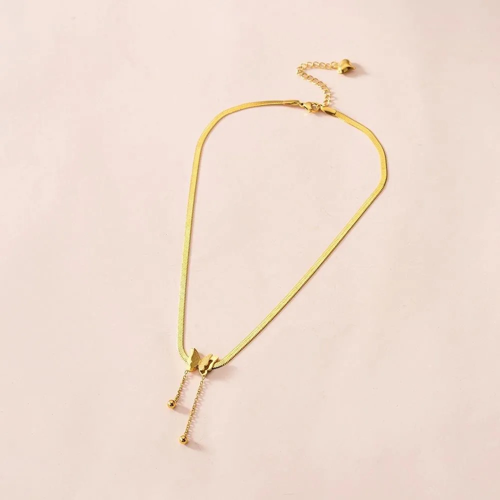 Vintage Style Sweet Butterfly Titanium Steel Plating Chain 18K Gold Plated Necklace Pendant_colorza_2
