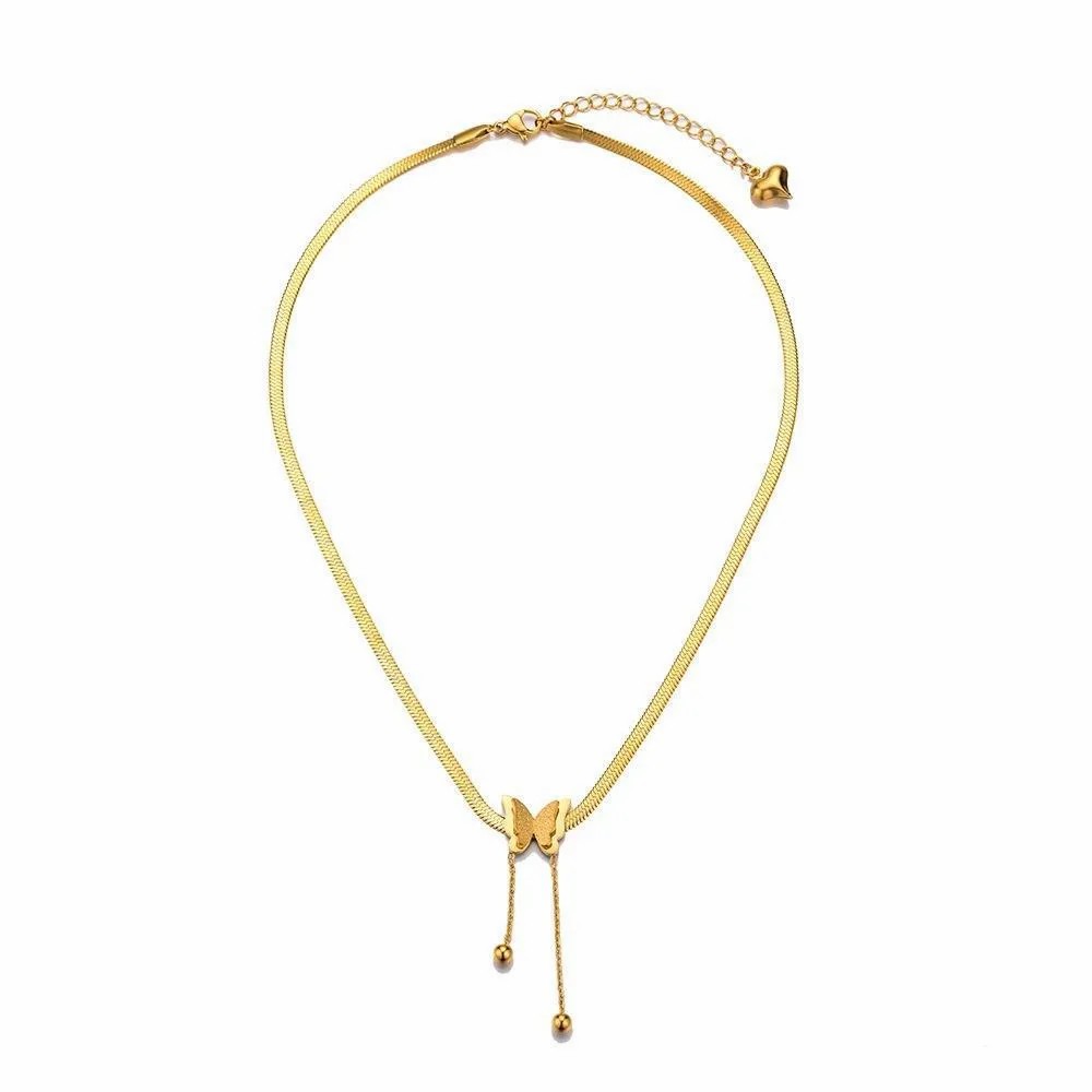 Vintage Style Sweet Butterfly Titanium Steel Plating Chain 18K Gold Plated Necklace Pendant_colorza_4