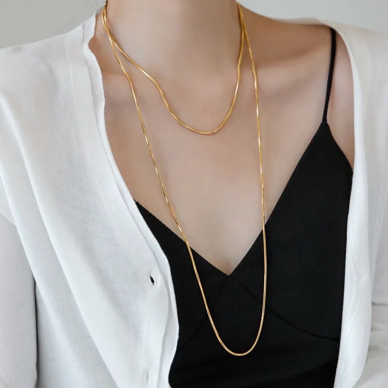 Simple Style Artistic Solid Color Titanium Steel Plating 18K Gold Plated Layered Necklaces_colorza_1